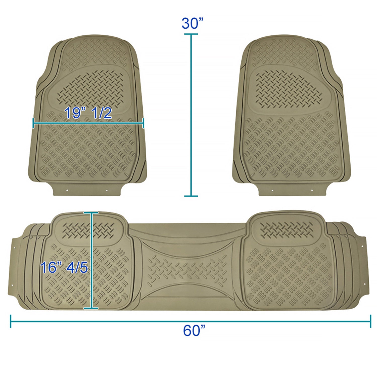 Universal fit Rubber Car Floor Mats Liner All Weather 3Pcs Beige