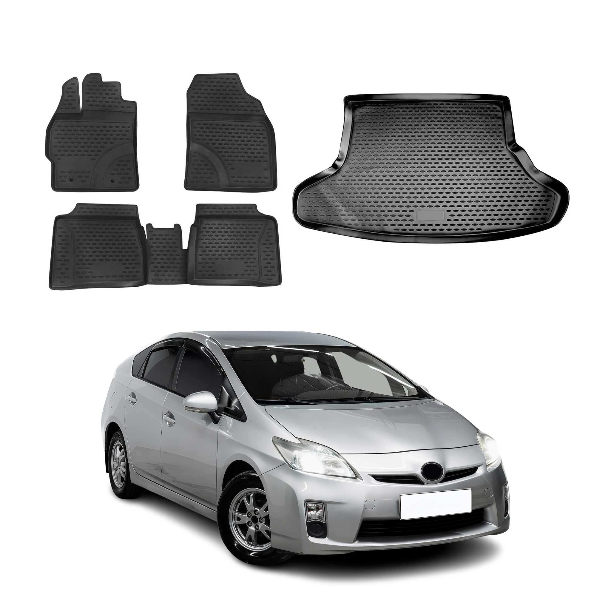 2010-2015 Toyota Prius Floor Mats & Cargo Liner Full Set All Weather Black