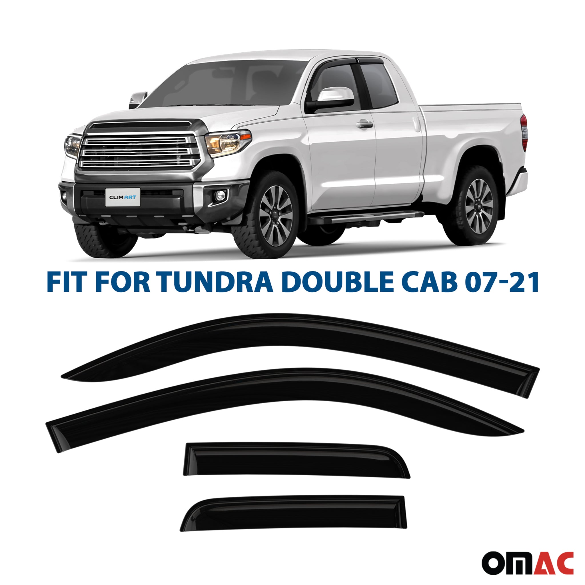 Clim Art Wind Deflectors for Toyota Tundra 2007-2021 Double Cab Smoke 4 Pcs