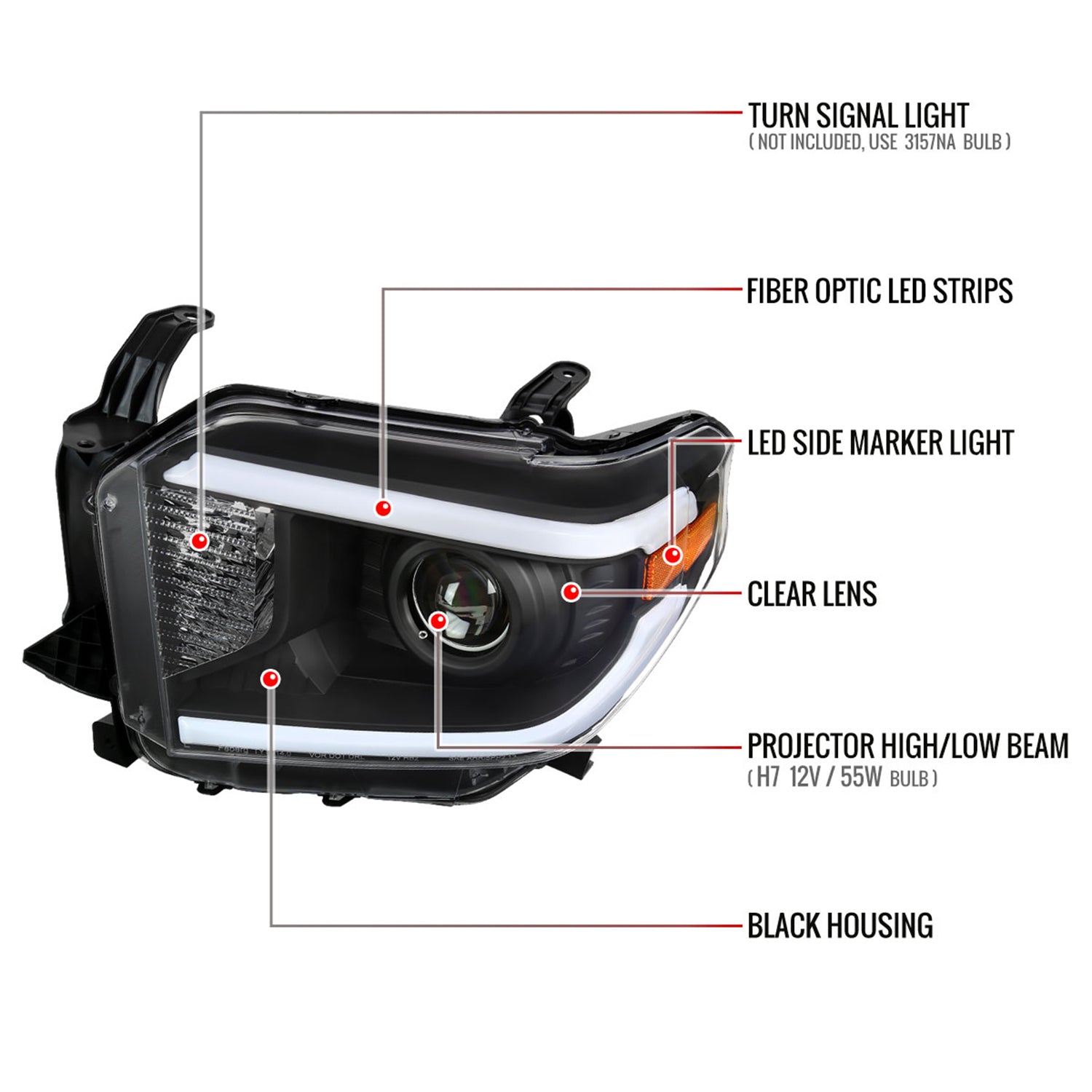 2014-2021 Toyota Tundra LED Projector Headlights Matte Black/Clear Lens