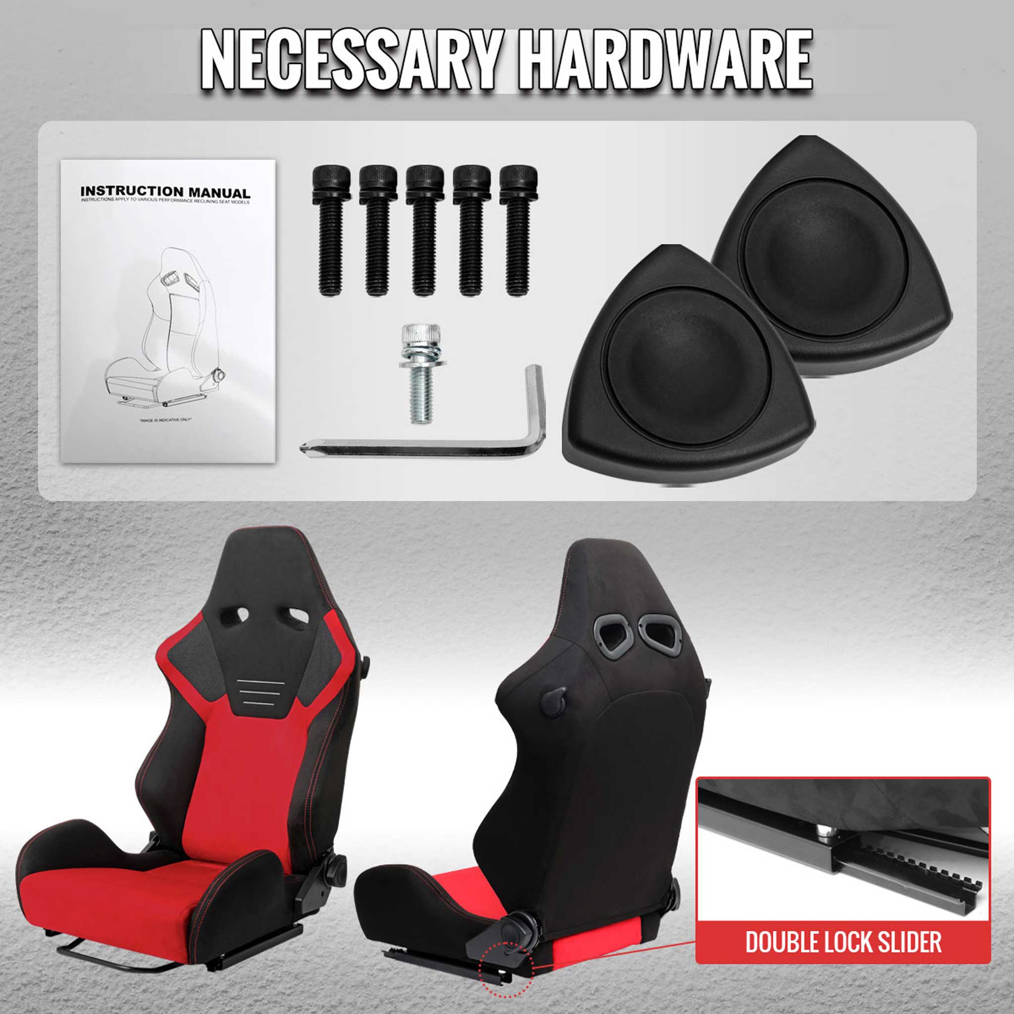 Universal Racing Seat Bright Red Suede Front Black Suede Black Double Red Stitch