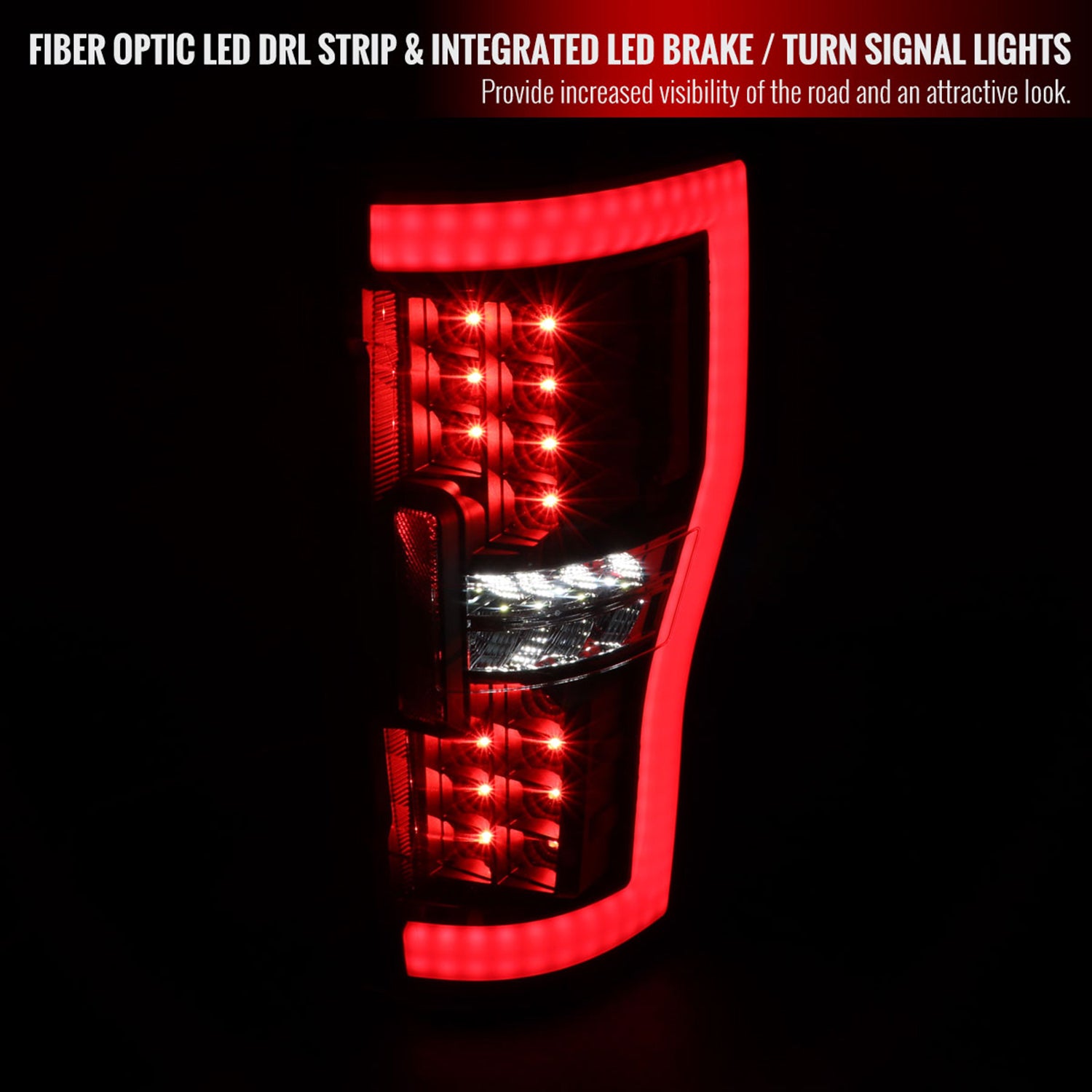 2017-2019 Ford F-250/350/450/550 Red LED Bar Tail Lights Matt Black/Clear