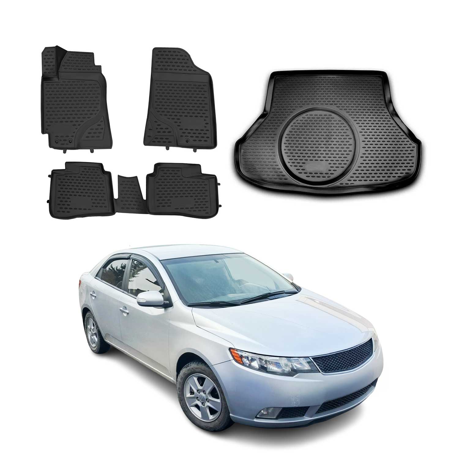 2010-2013 Kia Forte Floor Mats & Cargo Liner Full Set All Weather Black