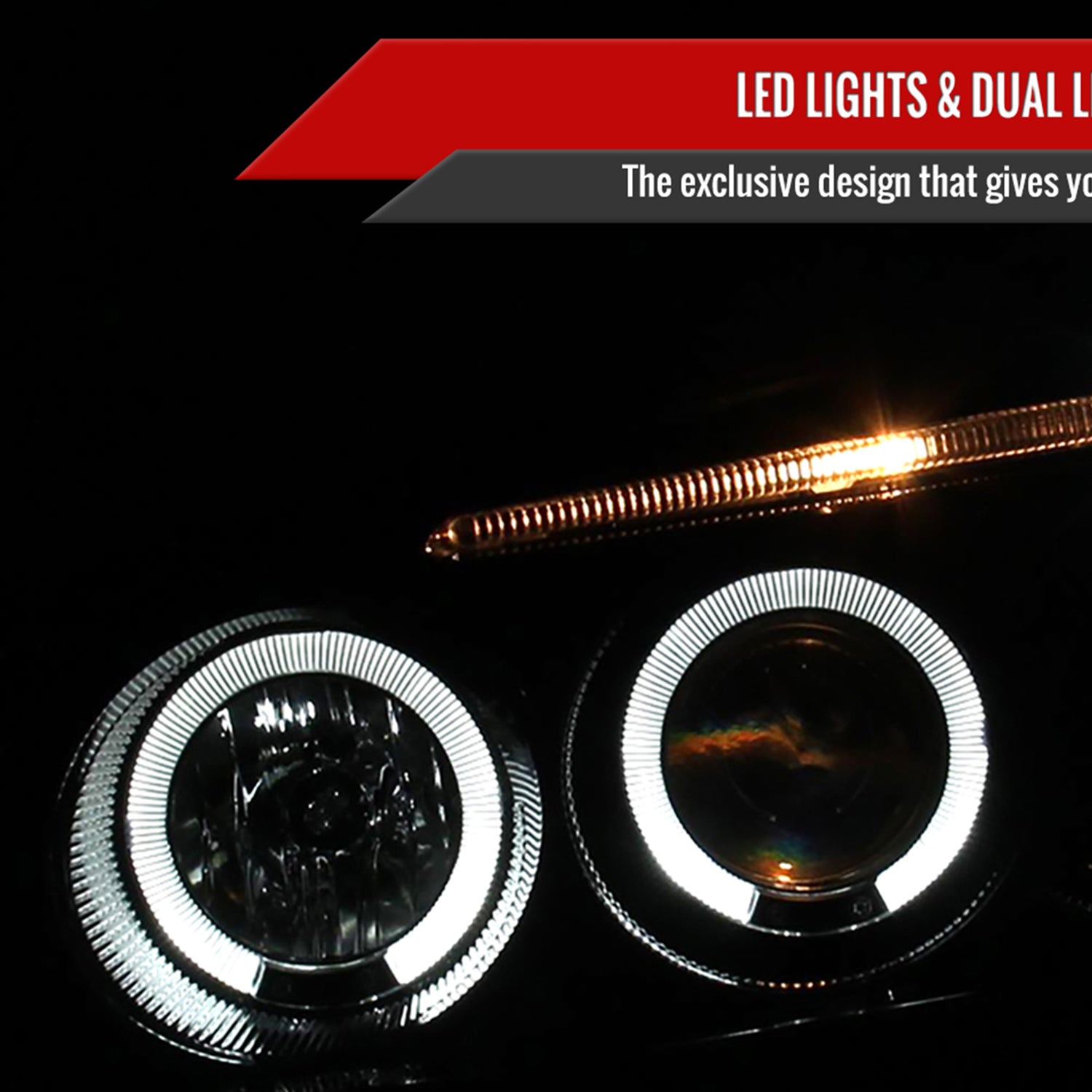 2001-2003 Honda Civic Dual Halo Projector Headlights Glossy Black/Smoke Lens