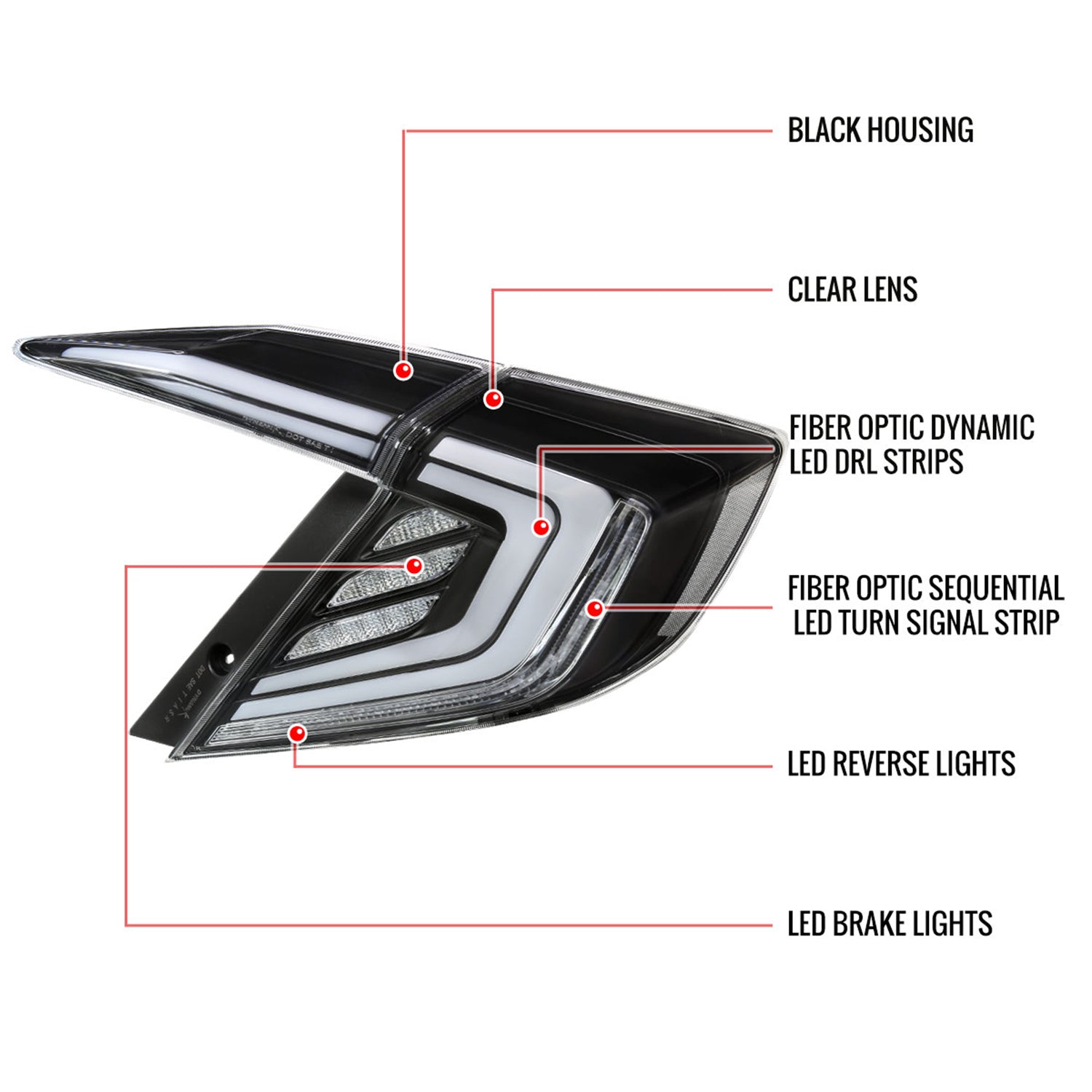 2016-2021 Honda Civic 4DR Sedan White LED Tail Lights Signal Lamps Matt Black