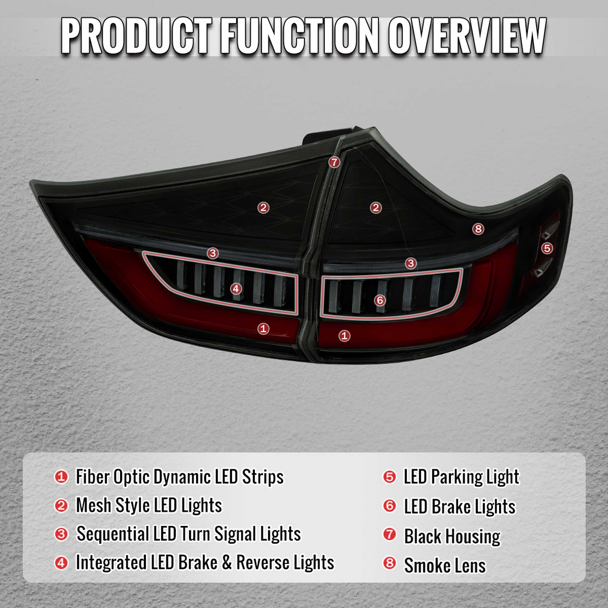 For Toyota Sienna 2011-2014 Full LED Tail Lights Sequential Red Fiber Optic Black Smoked Lens Startup