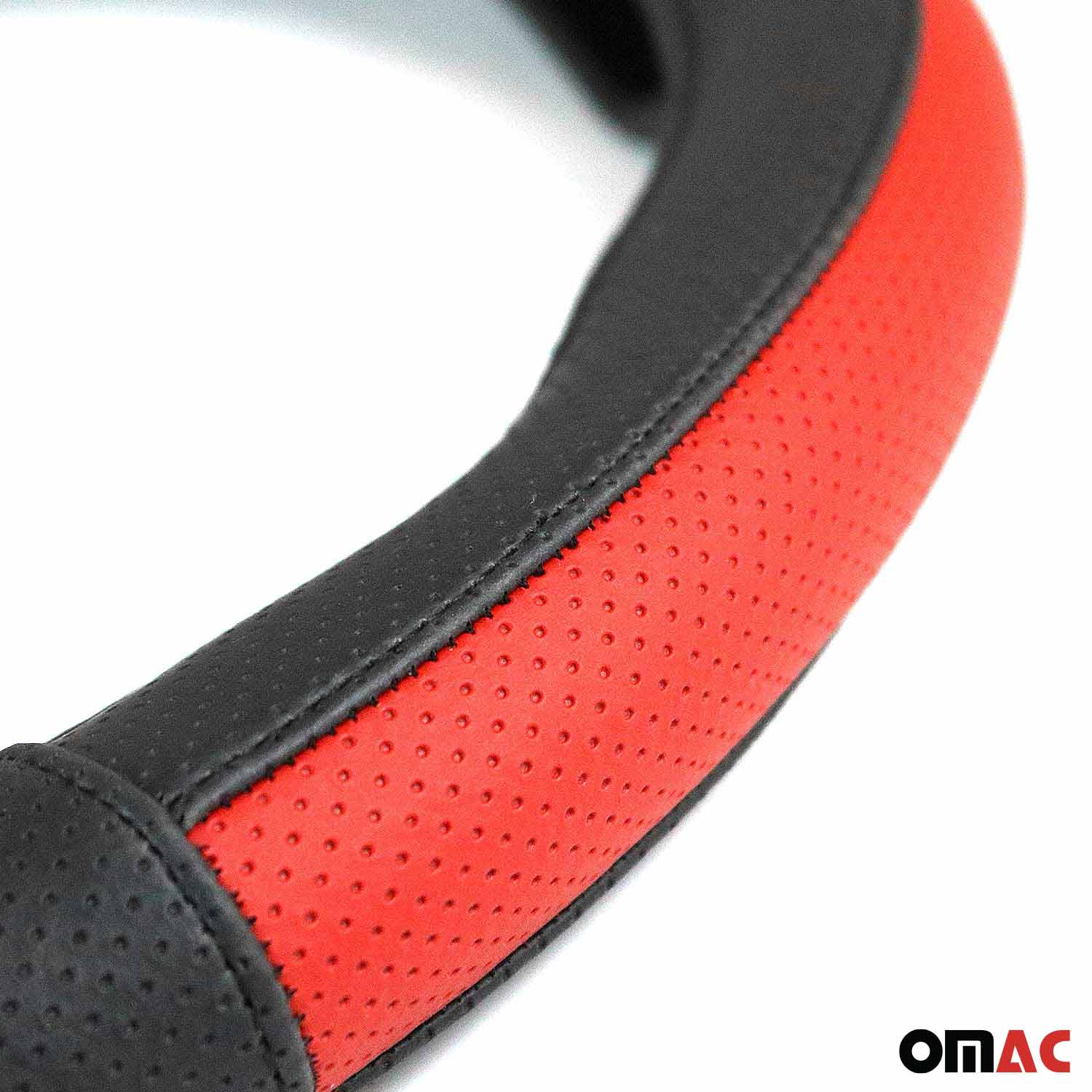 14.5-15.5’’ Steering Wheel Cover Half Moon Red Leather Anti-slip Breathable