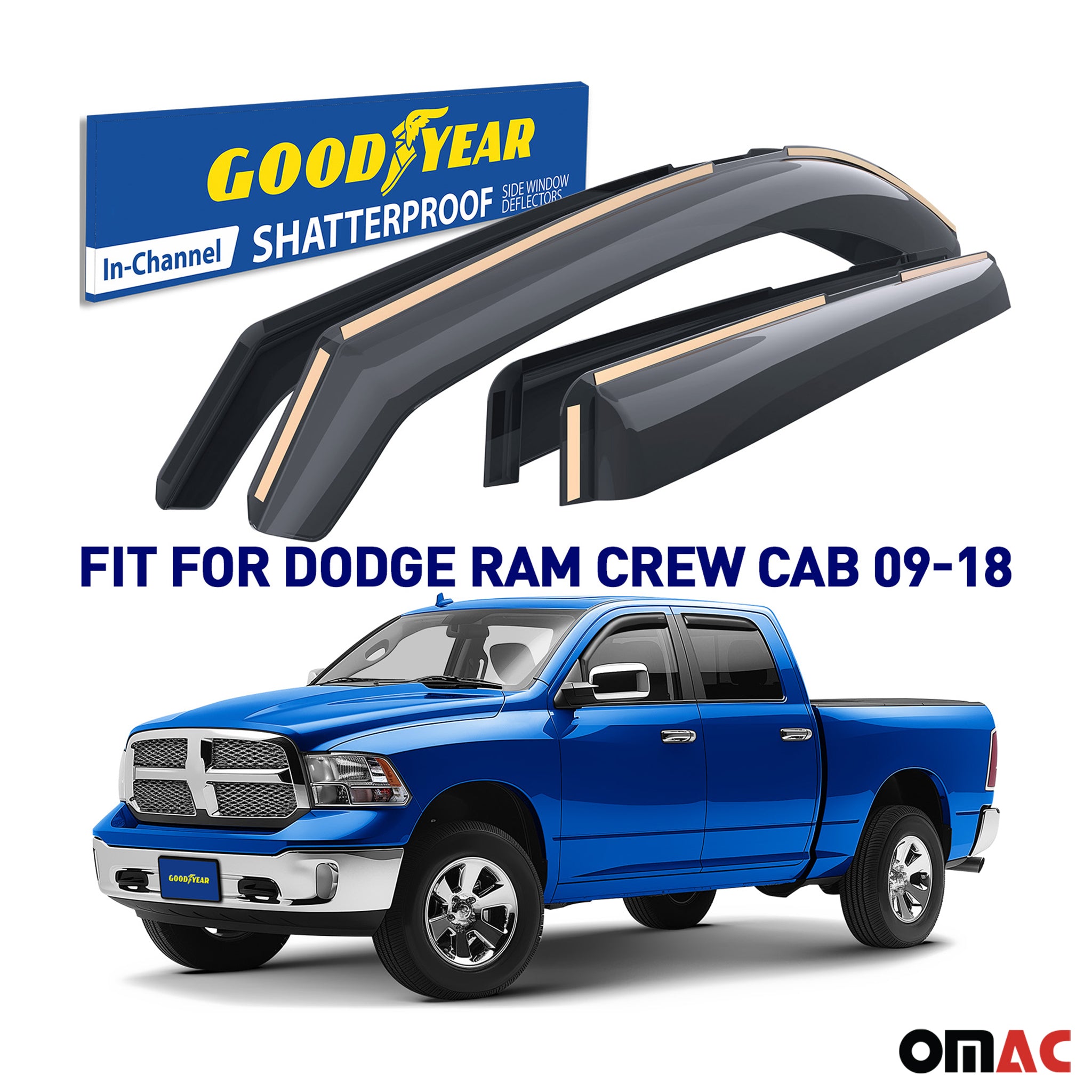 Goodyear Wind Deflectors for Dodge Ram 1500 Classic 2019-2025 Crew Cab Smoke 4x