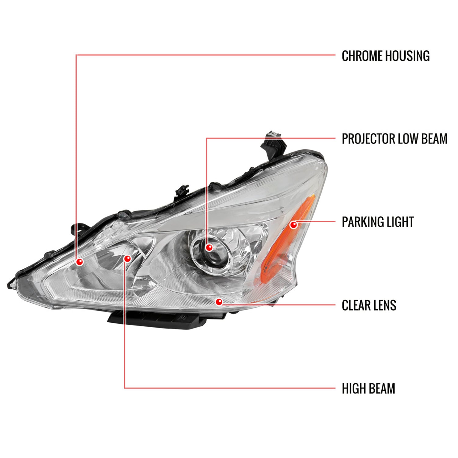 2013-2015 Nissan Altima Sedan Projector Headlights Amber Reflectors Chrome