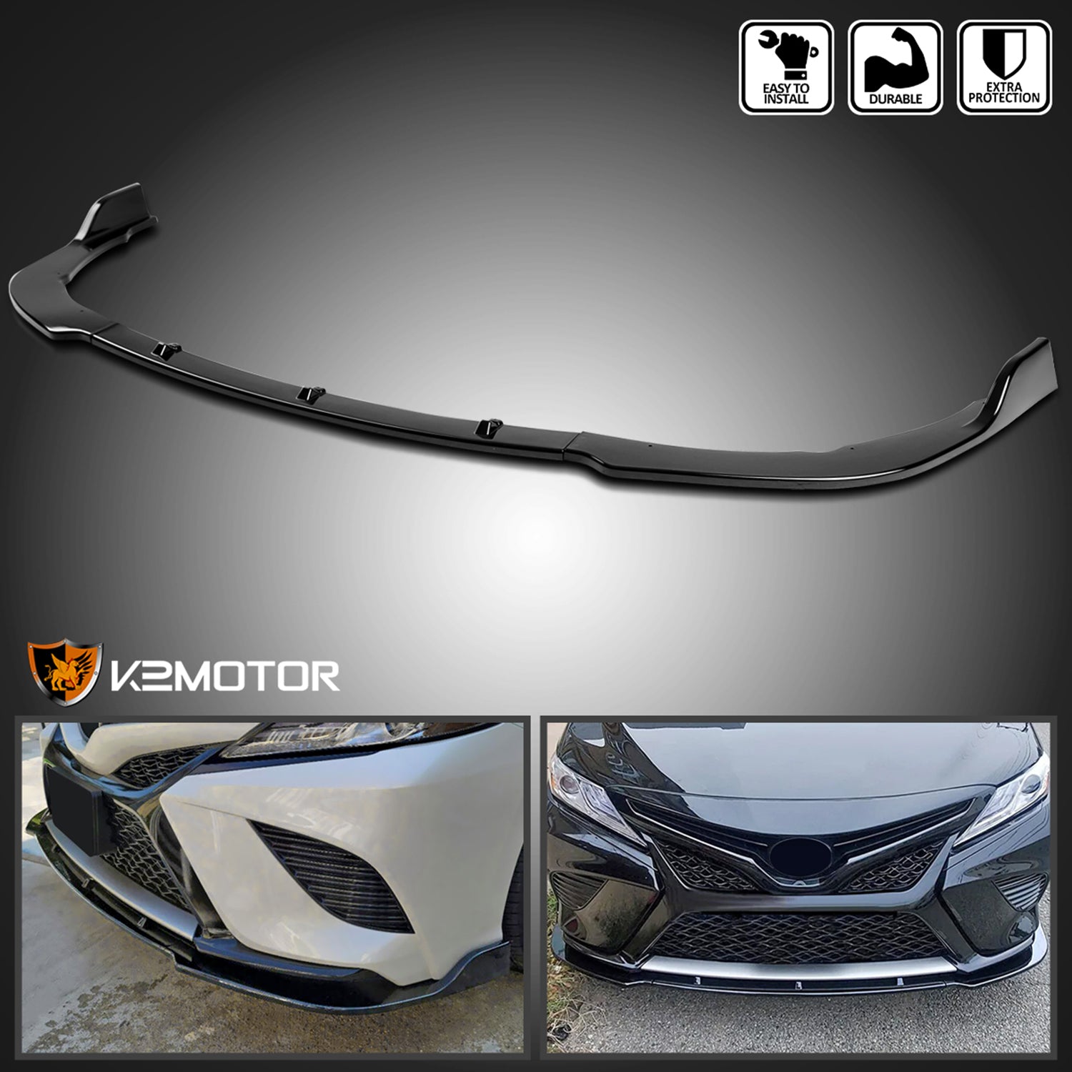 2018-2020 Toyota Camry SE/XSE/LE/XLE Glossy Black 3Pcs Bumper Lip Spoiler