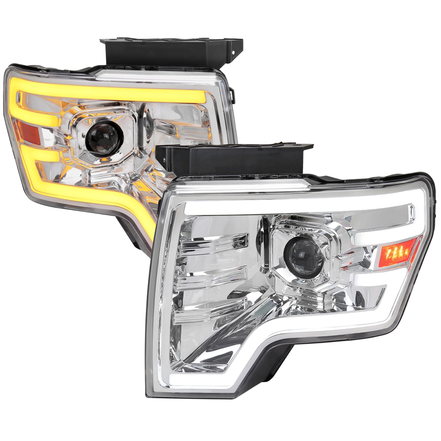 2009-2014 Ford F-150 Sequential LED Turn Signal Projector Headlights Chrome
