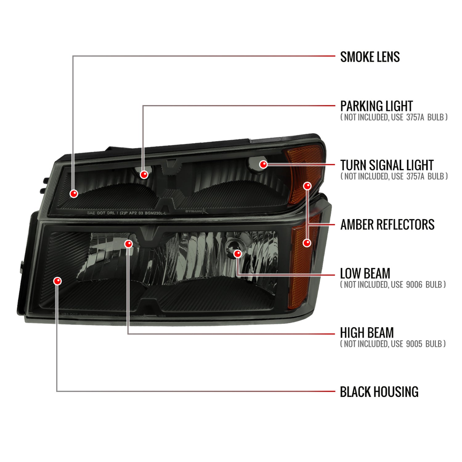 2004-2012 Chevy Colorado/Canyon/ I-Series Headlights&Corner Lights Matte Black