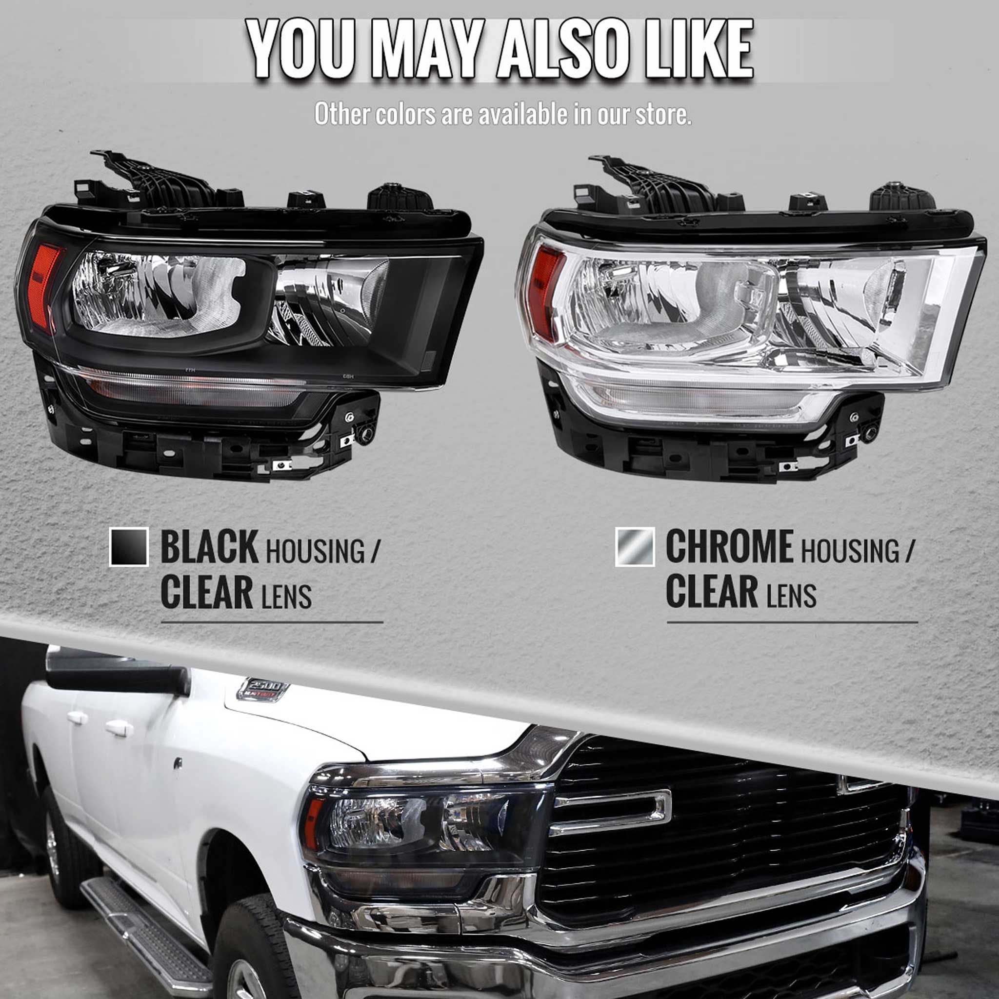 For Dodge RAM 2500 3500 2019-2024 Factory Style Crystal Headlight Passenger Side Only Black Housing Clear Lens