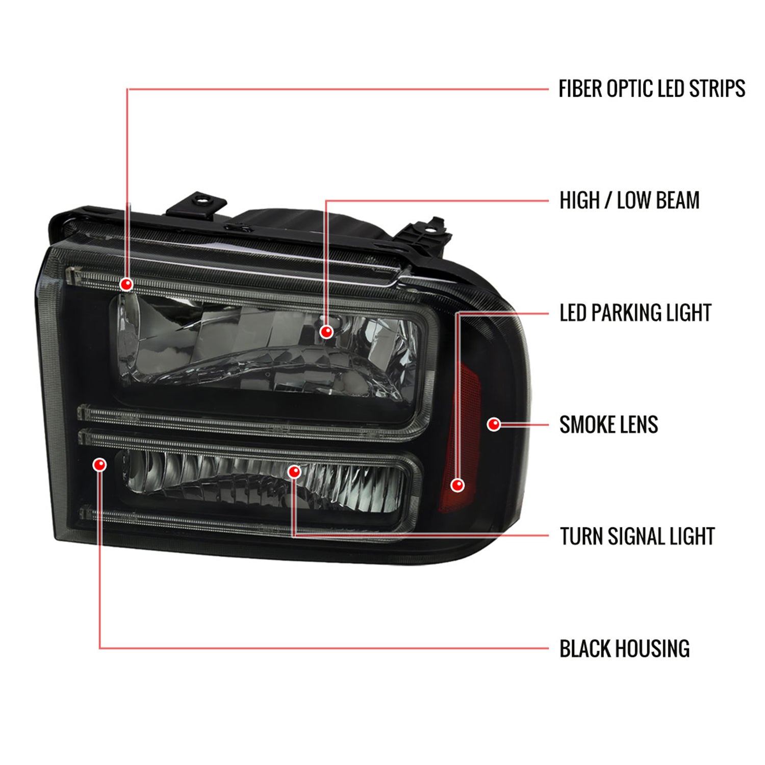 2005-2007 Ford F-250/350/450 SuperDuty Dual LED C-Bar Factory Headlights Black