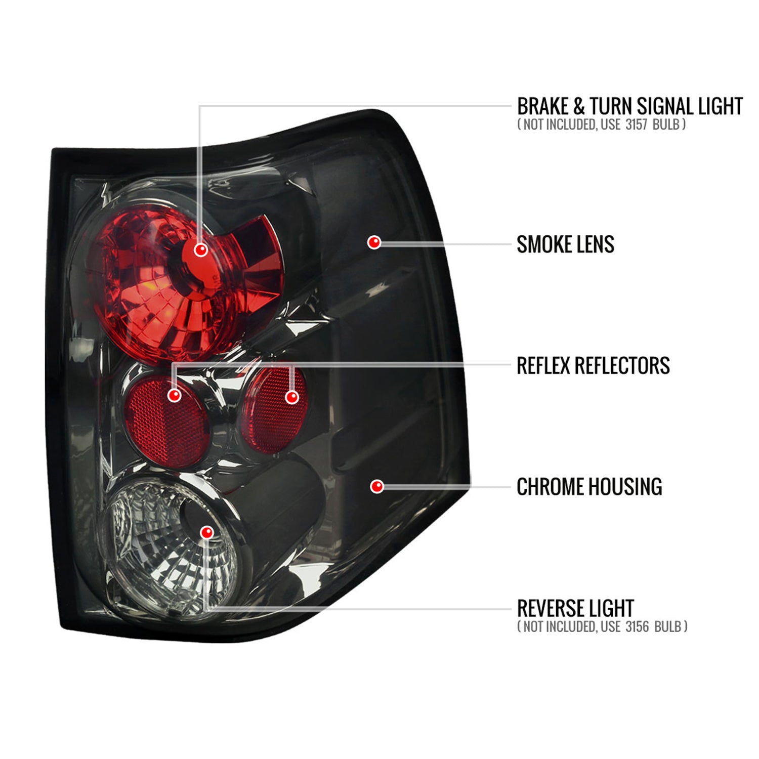 2003-2006 Ford Expedition Tail Lights Chrome Housing/Smoke Lens