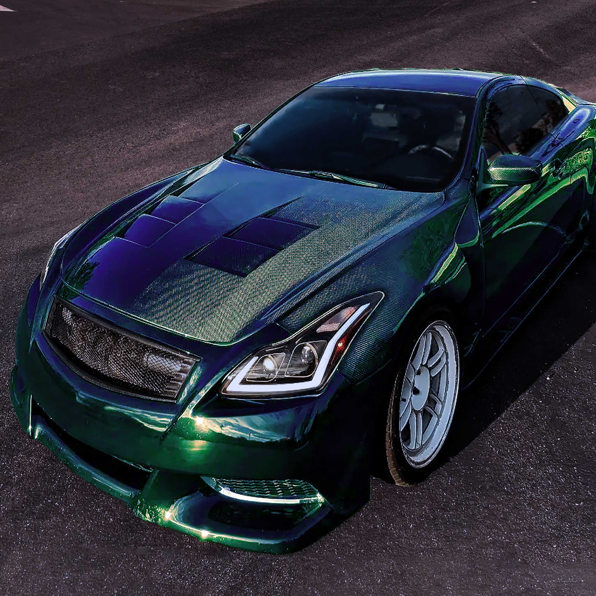 For Infiniti G37 2008-13 / Q60 Coupe 2014-15 LED Projector Headlights Sequential Matte Black Clear Lens Switchback