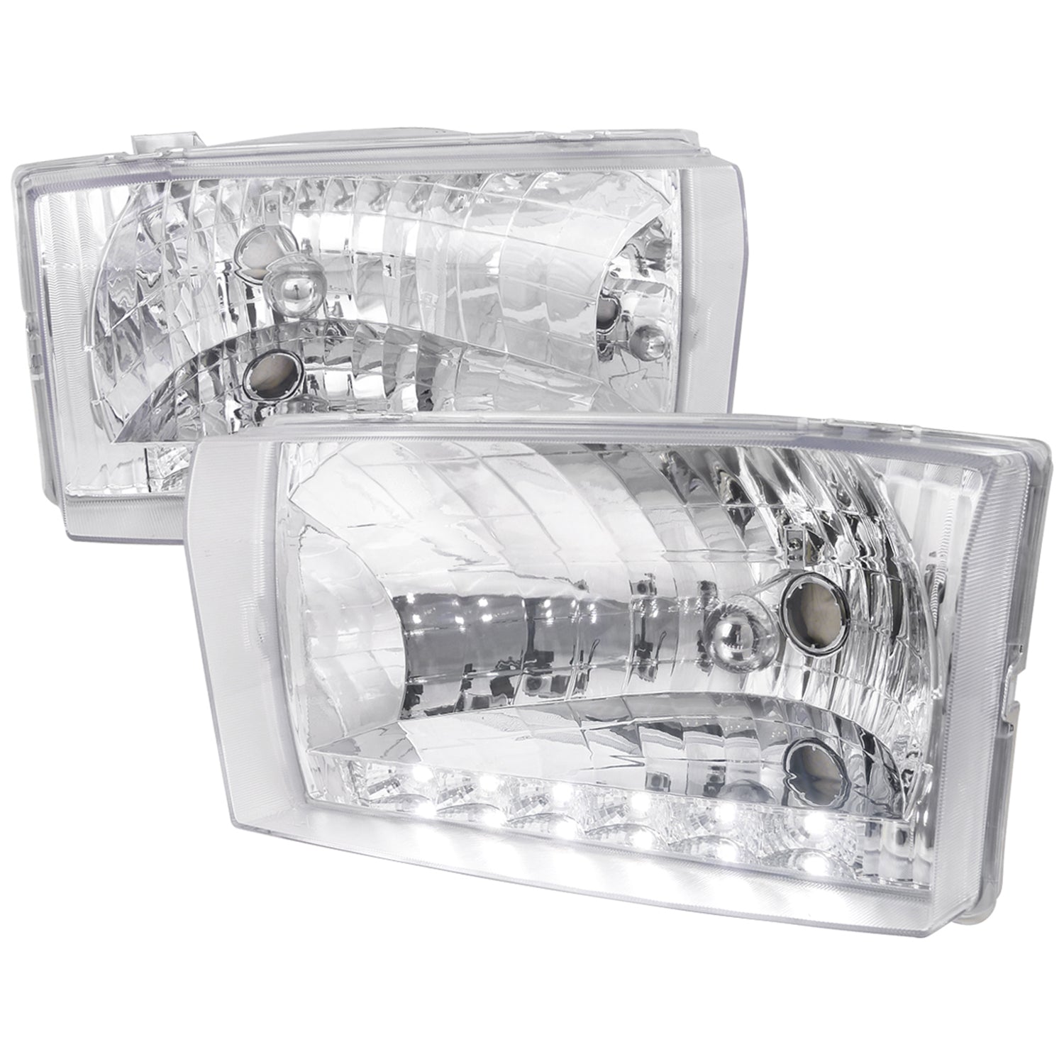 1999-2004 Ford F-250/350/450/550/Excursion Factory Headlights LED Light Chrome