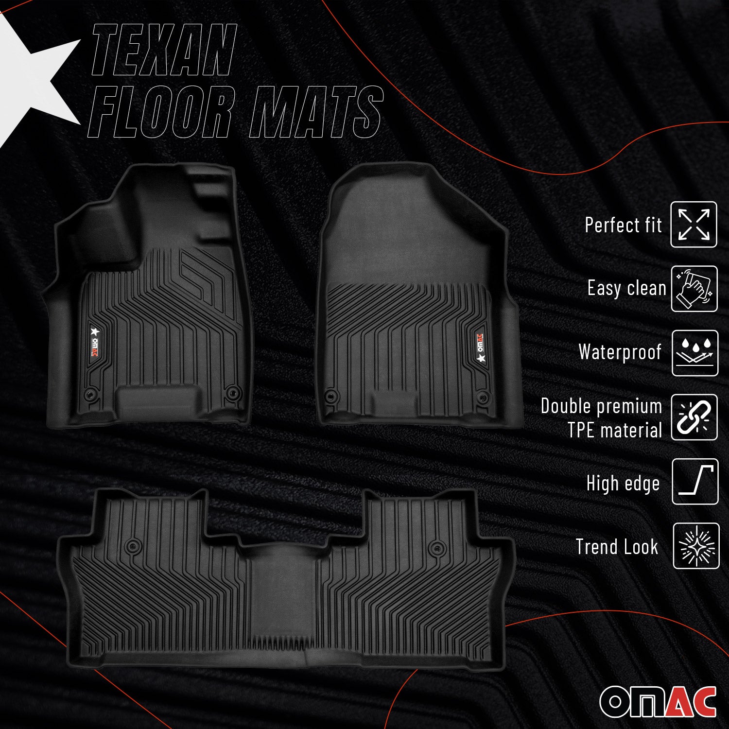2019-2025 Honda Passport Premium Floor Mats Liners First and Second Row Set Black