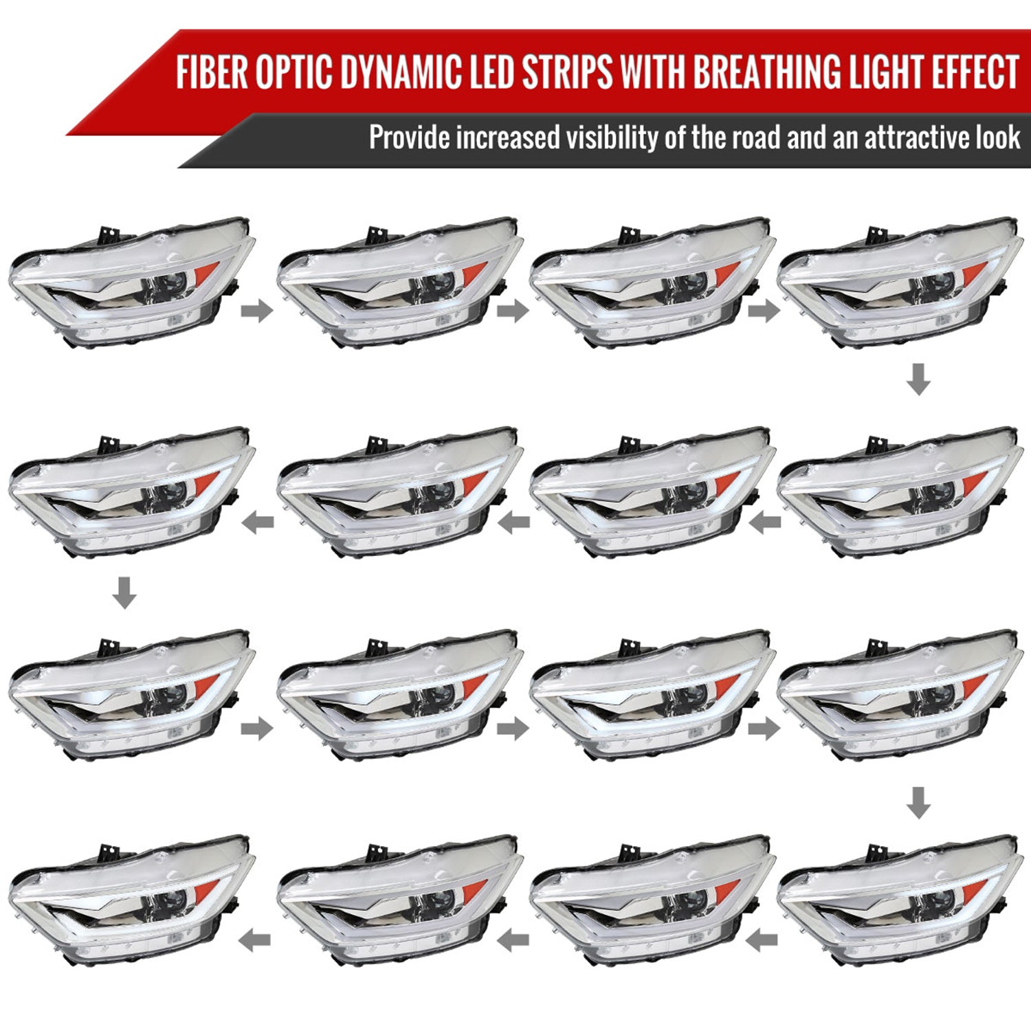 2015-2017 Ford Mustang/2018-2020 Shelby HID/Xenon LED Signal Headlights Chrome