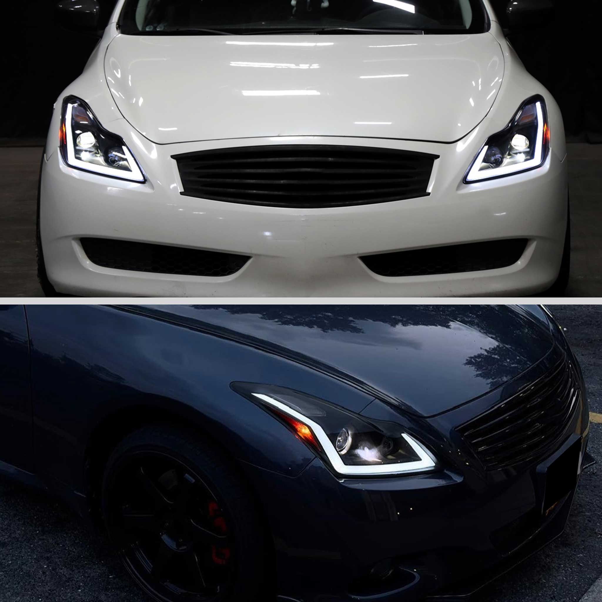 For Infiniti G37 2008-13 / Q60 Coupe 2014-15 LED Projector Headlights Sequential Matte Black Smoked Lens Switchback