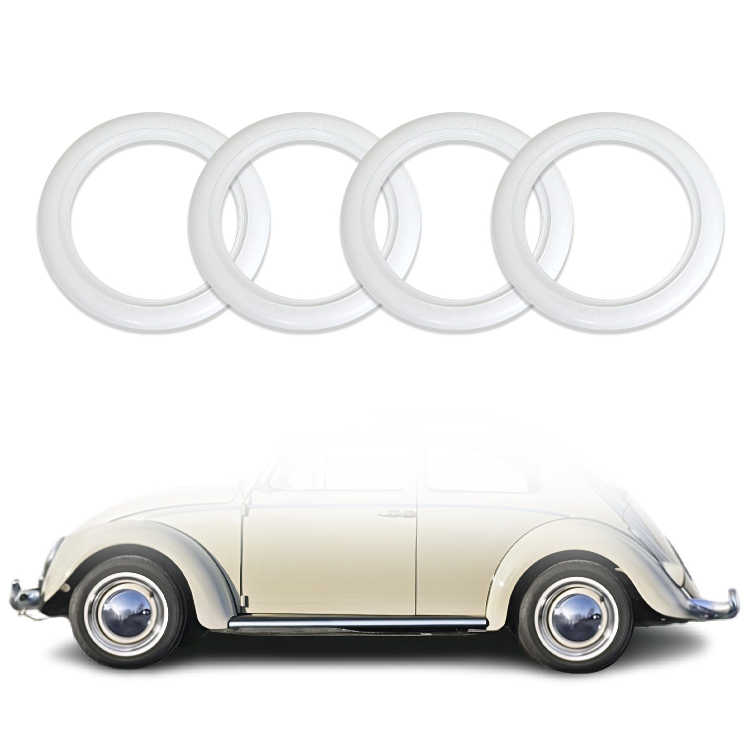 15" Rims Portawalls White Wall Tire Insert Trim Sidewall Set of 4 Pcs