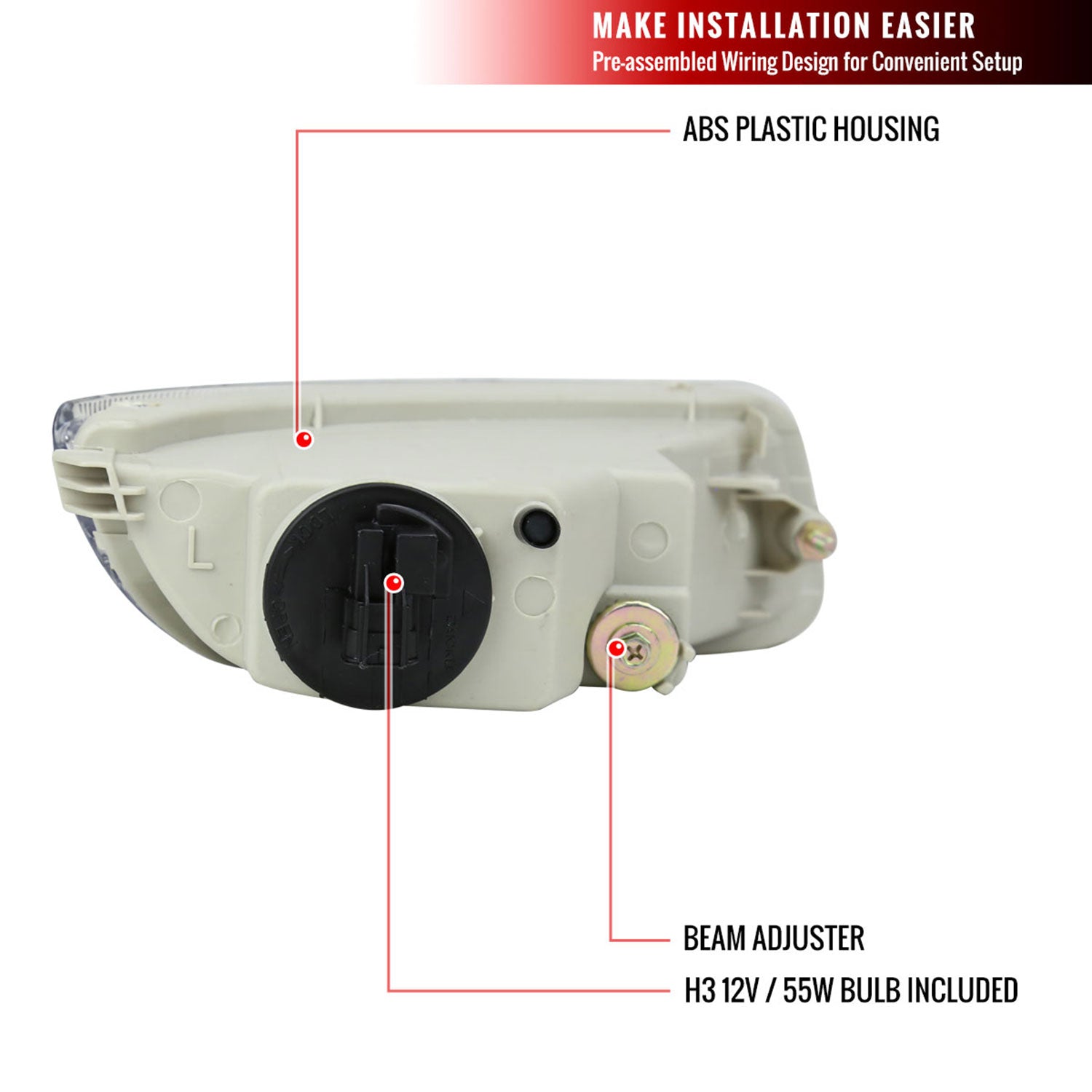 2003-2004 Toyota Corolla H3 Fog Lights Kit Switch & Wiring Harness Chrome