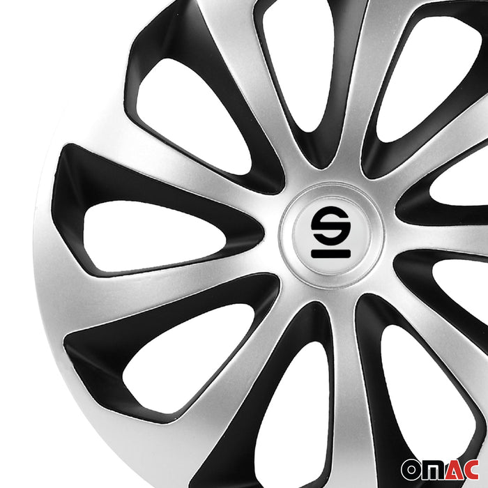 16" Sparco Sicilia Wheel Covers Hubcaps Silver Black 4 Pcs