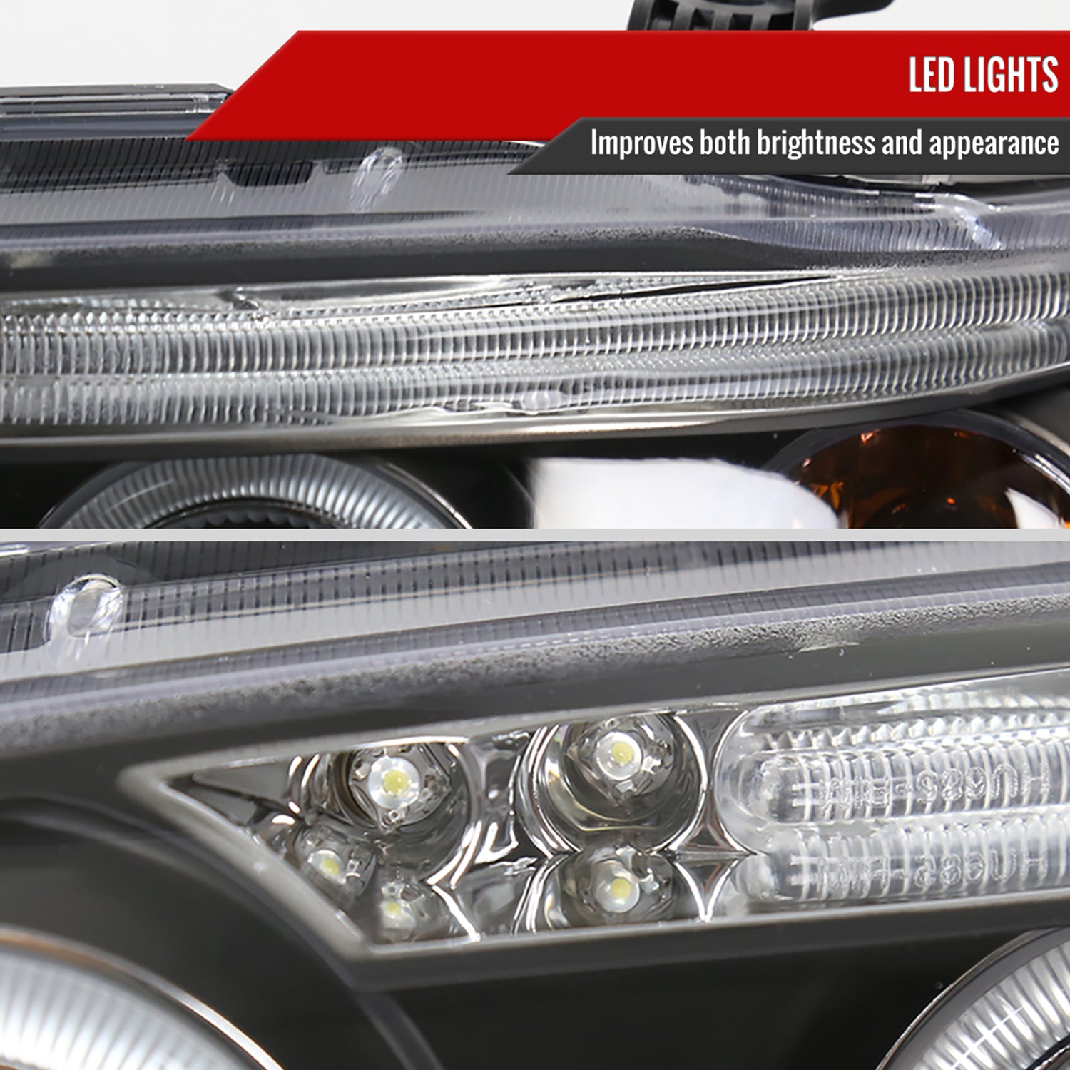 2004-2008 Chevy Aveo Dual Halo Projector Headlights Matte Black/Clear Lens