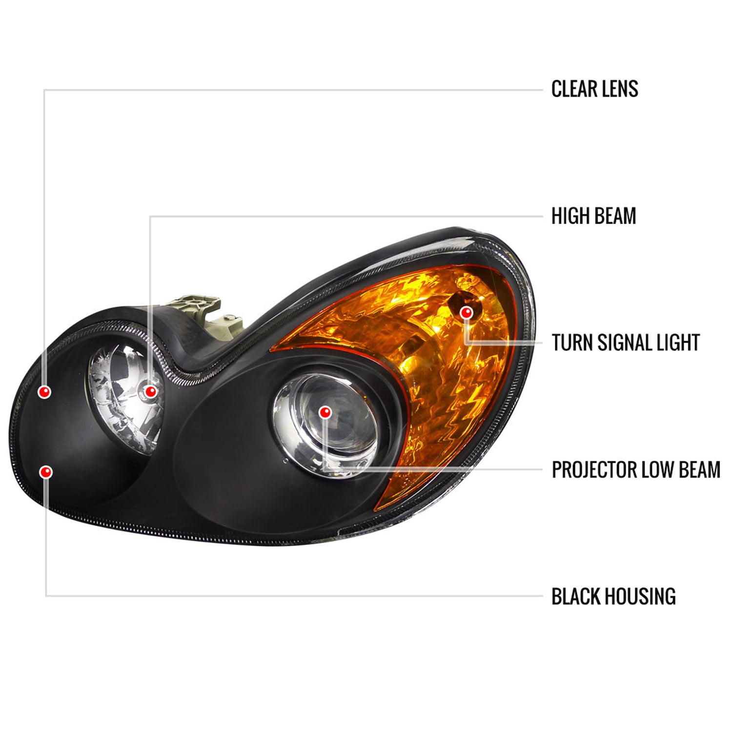 2002-2005 Hyundai Sonata Projector Headlights Matte Black Housing/Clear Lens