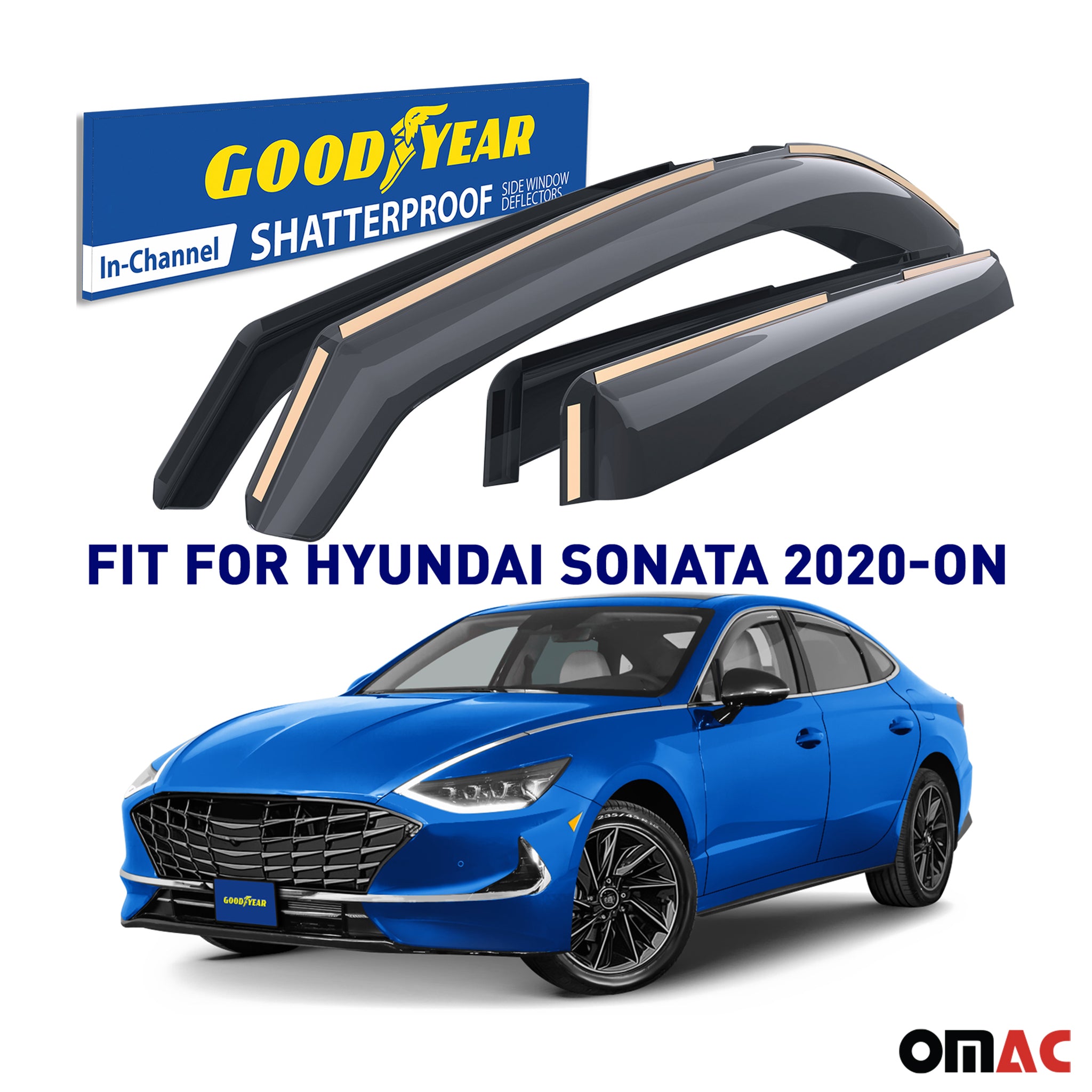 Goodyear Wind Deflectors for Hyundai Sonata 2020-2025 Shatterproof Smoke 4x