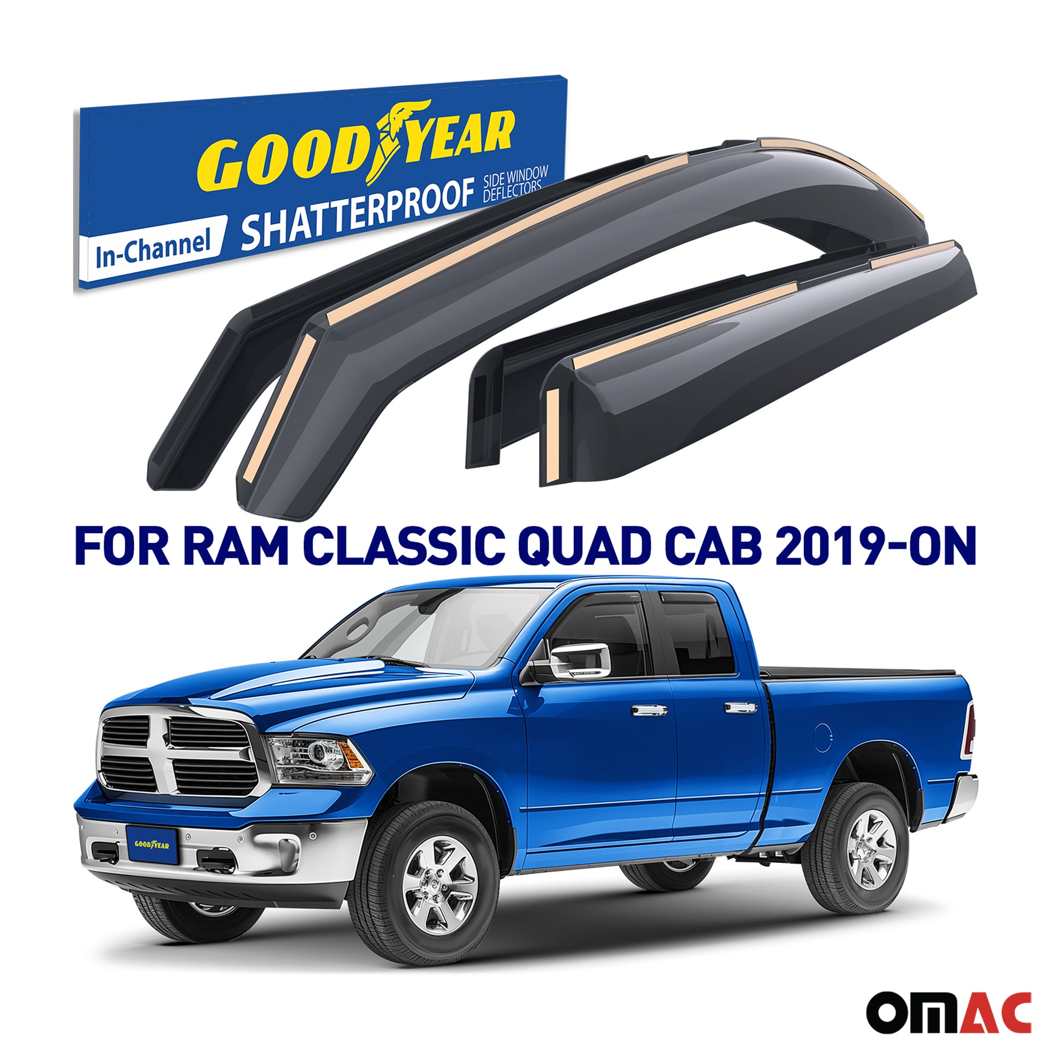Goodyear Wind Deflectors for Dodge Ram 1500 2019-2025 Quad Cab Shatterproof 4x