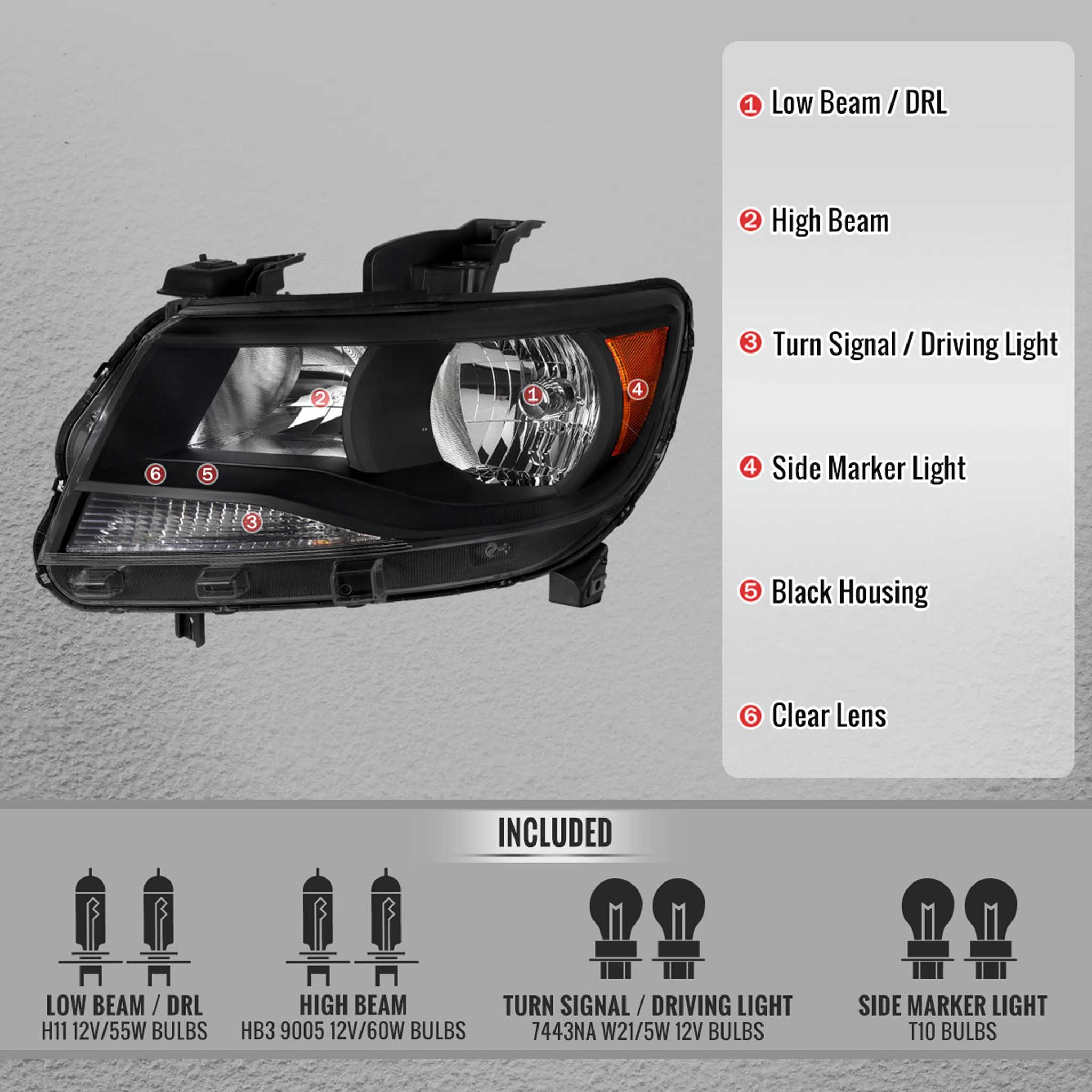 For Chevrolet Colorado 2015-2022 Factory Headlights Matte Black Housing Clear Lens