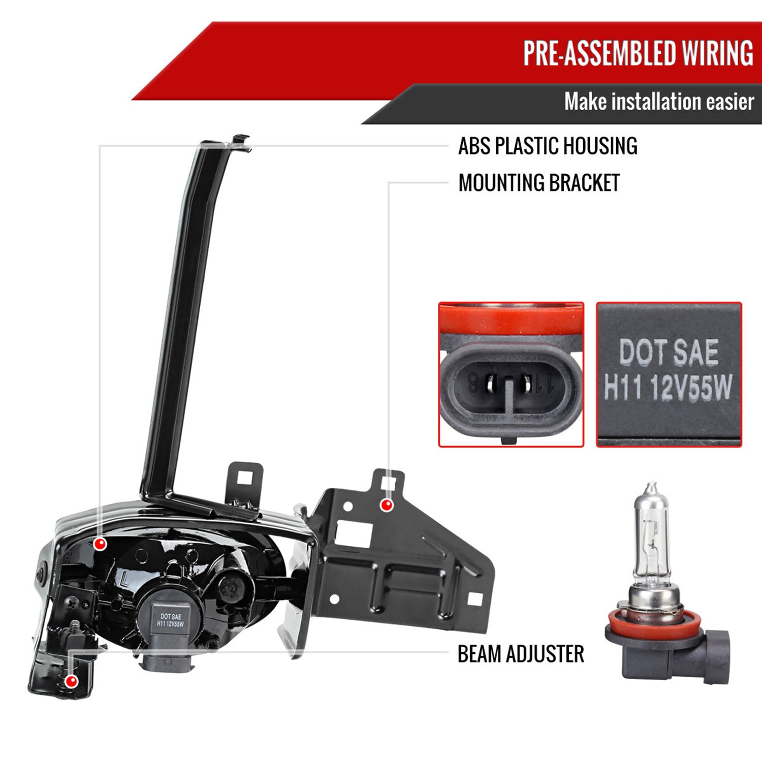 2008-2010 Honda Accord 2DR Coupe H11 Fog Lights Kit Chrome/Clear Lens