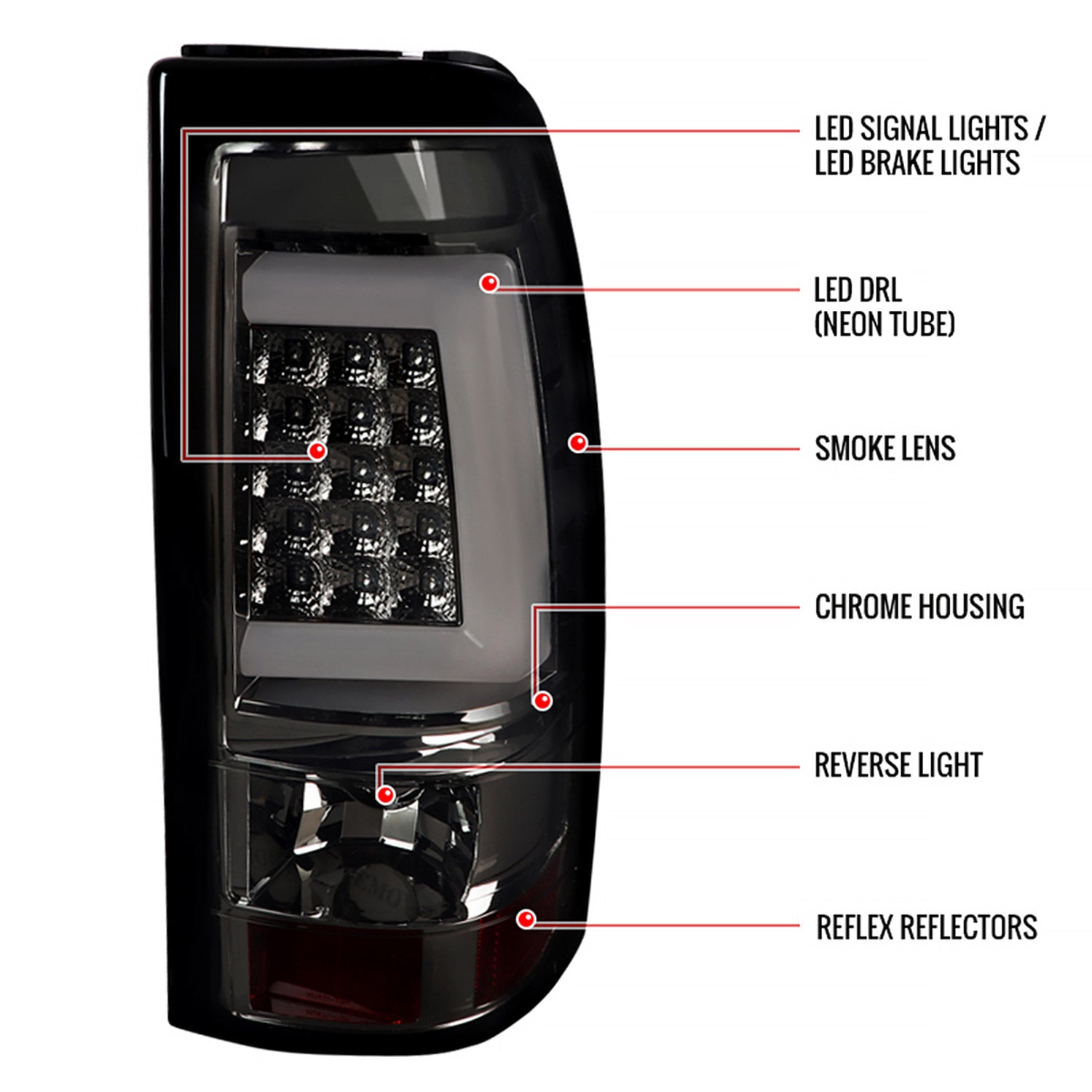 1999-2002 Chevy Silverado/ 1999-2006 GMC Sierra LED Tail Lights G2 Chrome/Smoke