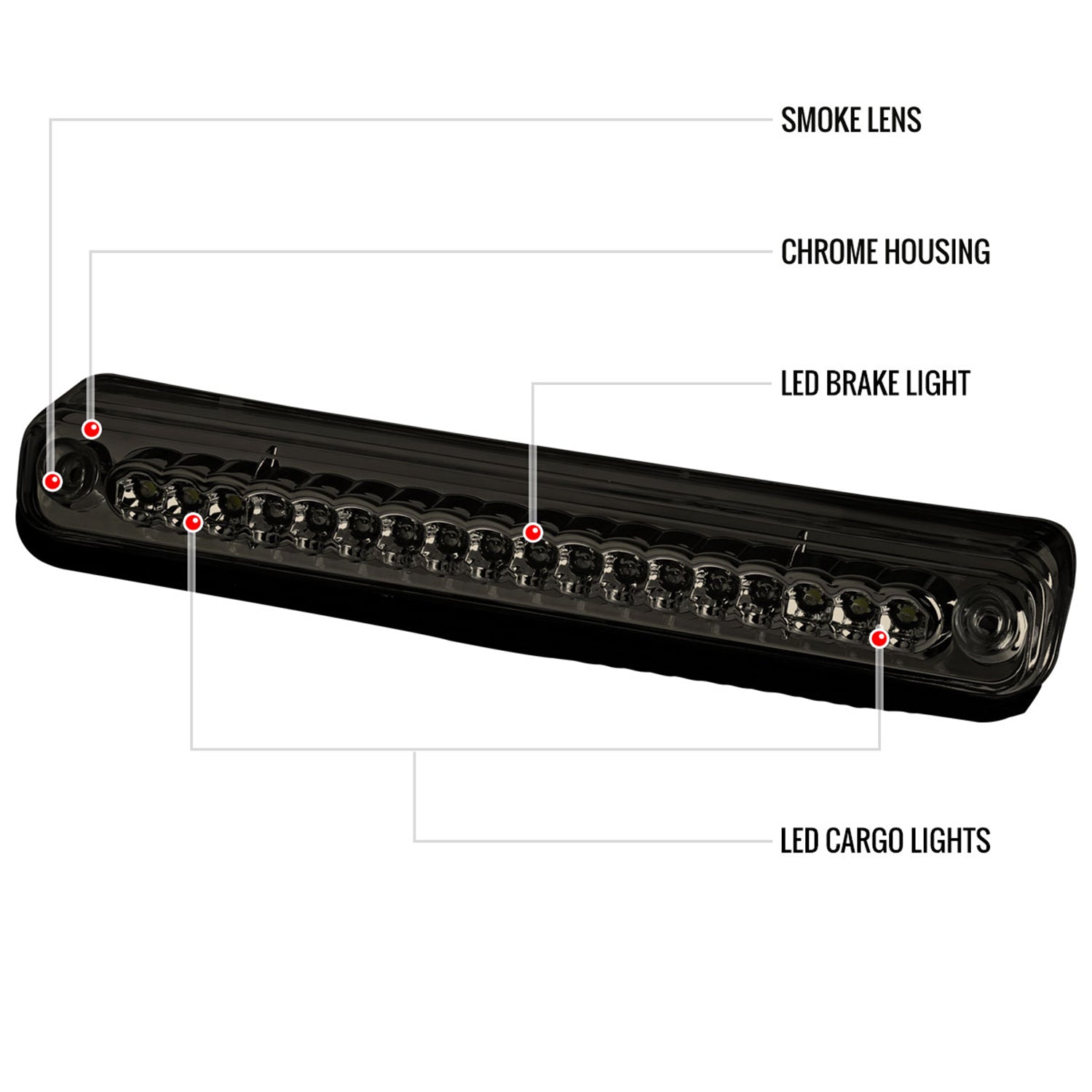 1994-2000 Chevy GMC C/K 1500/2500/3500 LED 3rd Brake Tail Light Chrome/Smoke