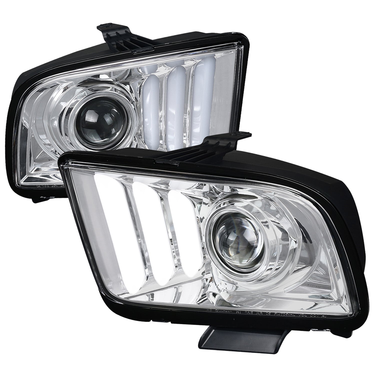 2005-2009 Ford Mustang LED Bar Projector Headlights Chrome/Clear Lens