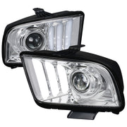 2005-2009 Ford Mustang LED Bar Projector Headlights Chrome/Clear Lens