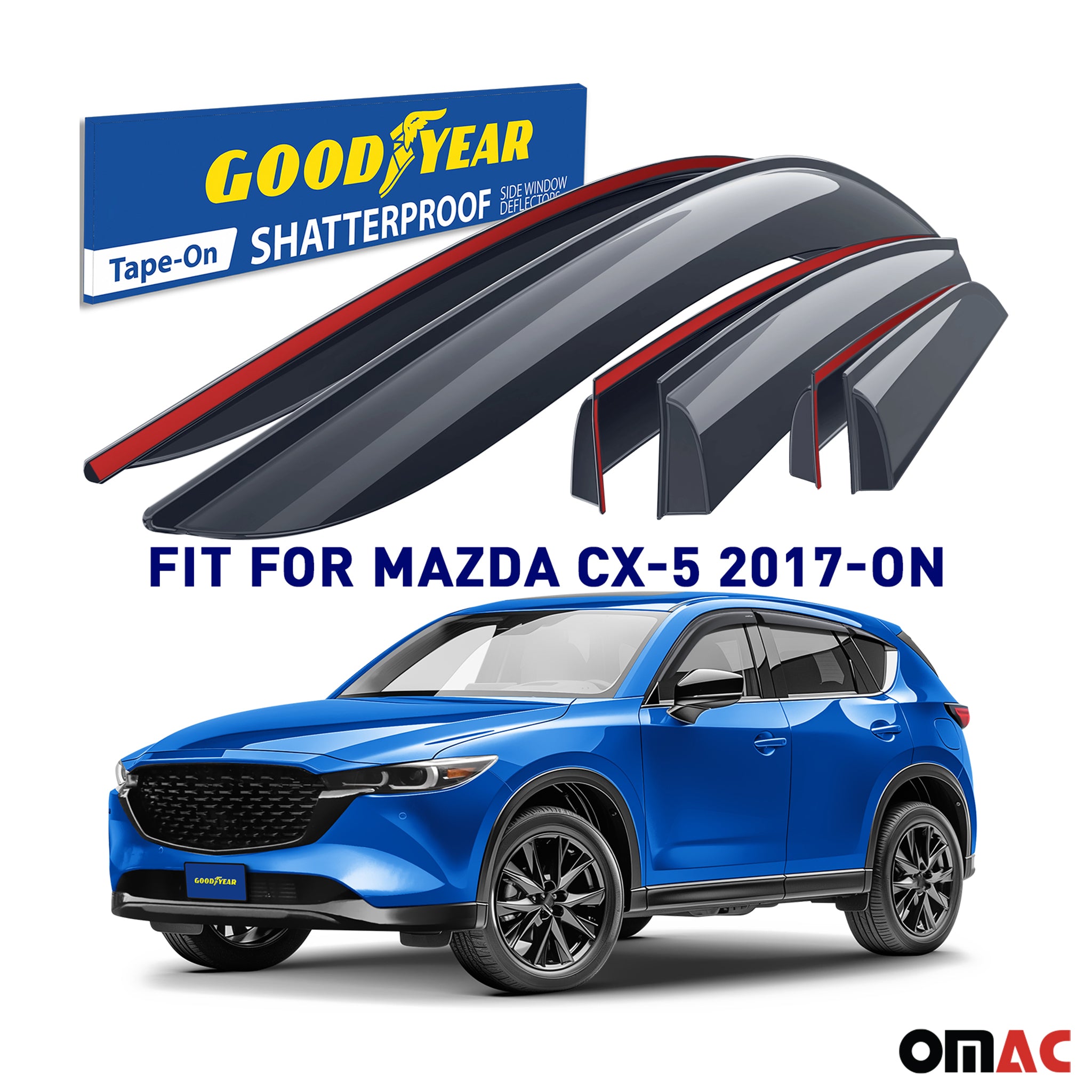 Goodyear Wind Deflectors for Mazda CX-5 2017-2025 Tape-On Premium Smoke 6 pcs