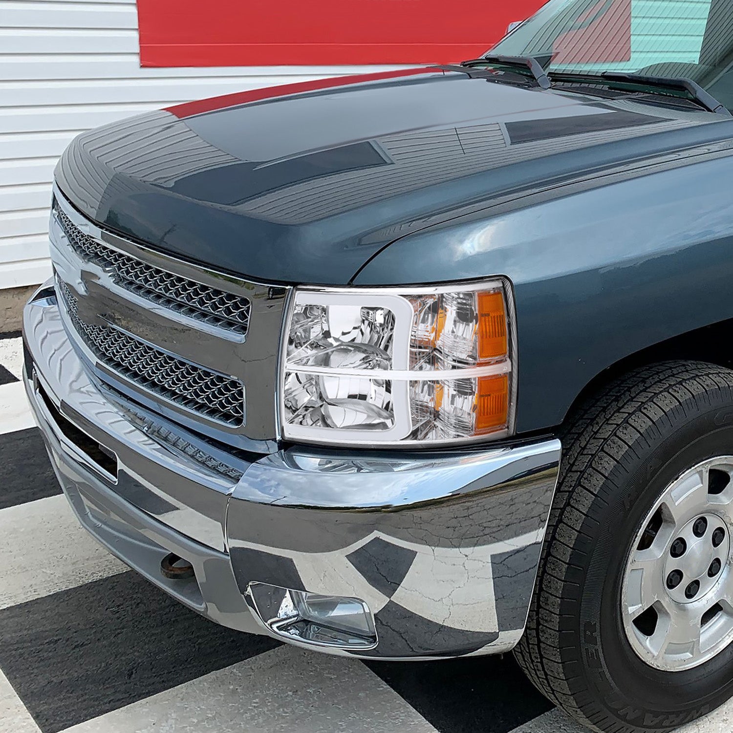 2007-2013 Chevy Silverado 1500 2500HD 3500HD LED Headlights Amber & Chrome