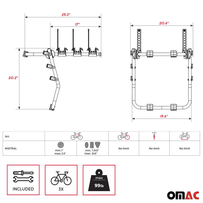 2012-2015 Scion iQ Bike Racks 3 Bike Carrier Hitch Mount Steel Black