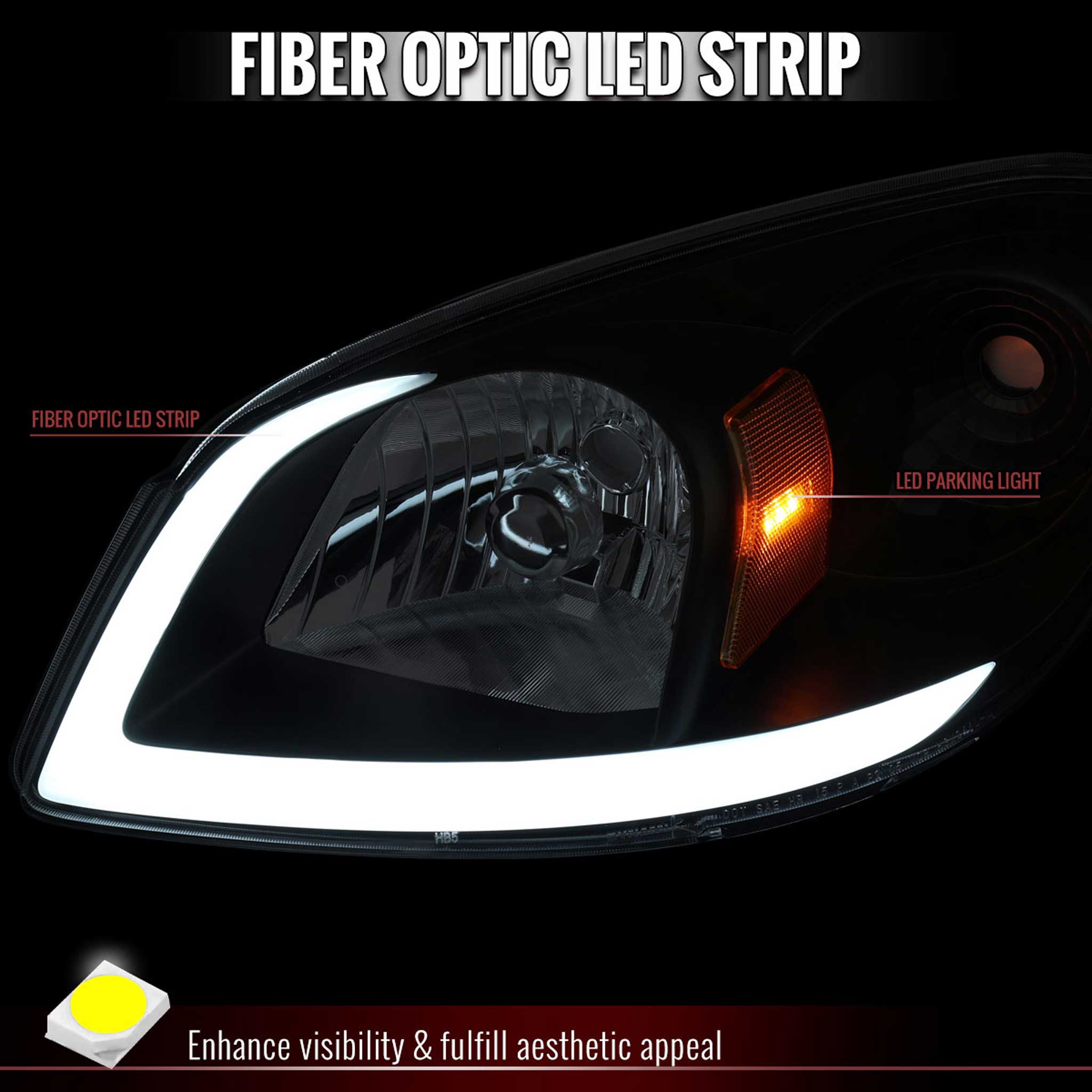 For Chevrolet Cobalt / Pontiac G5 2005-2010 LED Bar Projector Headlights LED DRL Light Tube Black Housing Clear Lens