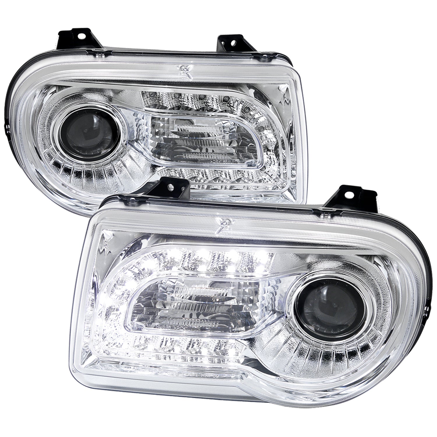 2005-2010 Chrysler 300 Projector Headlights w/ LED Light Strip Chrome/Clear