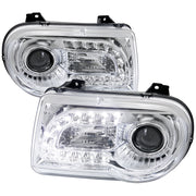 2005-2010 Chrysler 300 Projector Headlights w/ LED Light Strip Chrome/Clear