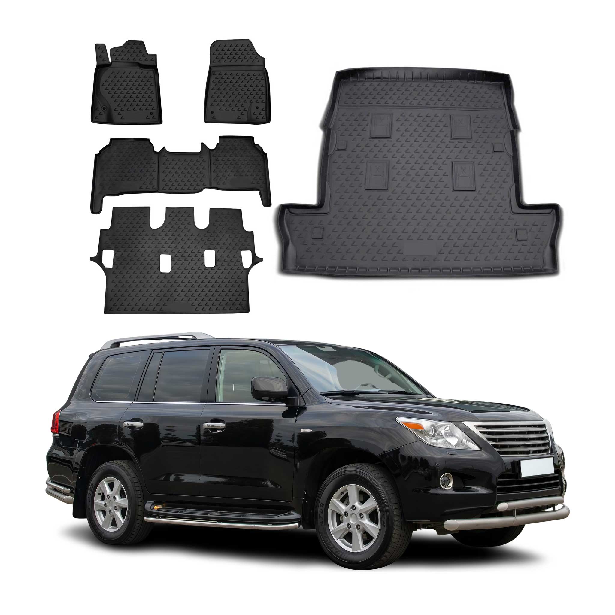 2008-2011 Lexus LX 570 Floor Mats & Cargo Liner Full Set All Weather Black