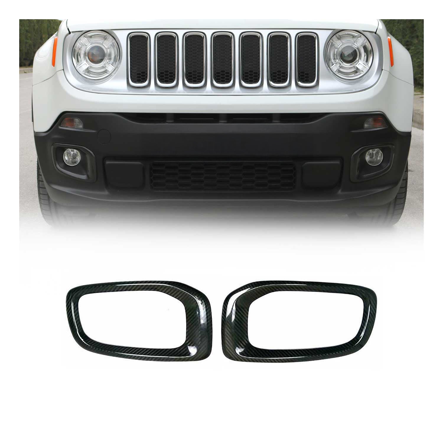 2015-2018 Jeep Renegade Fog Light Lamp Bezel Cover Carbon Fiber Black 2 Pcs
