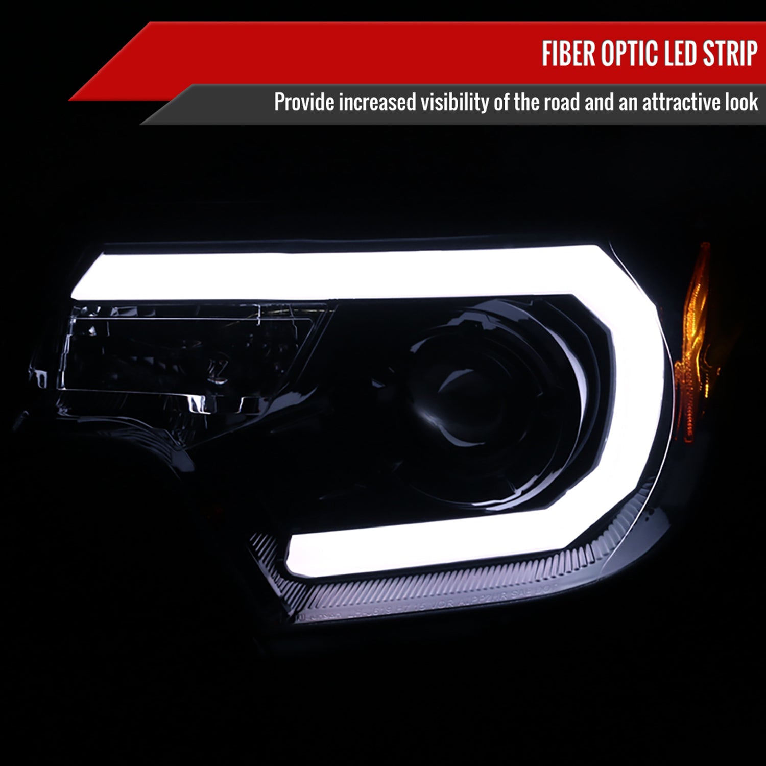 2012-2015 Toyota Tacoma LED C-Bar Projector Headlights Glossy Black/Smoke Lens