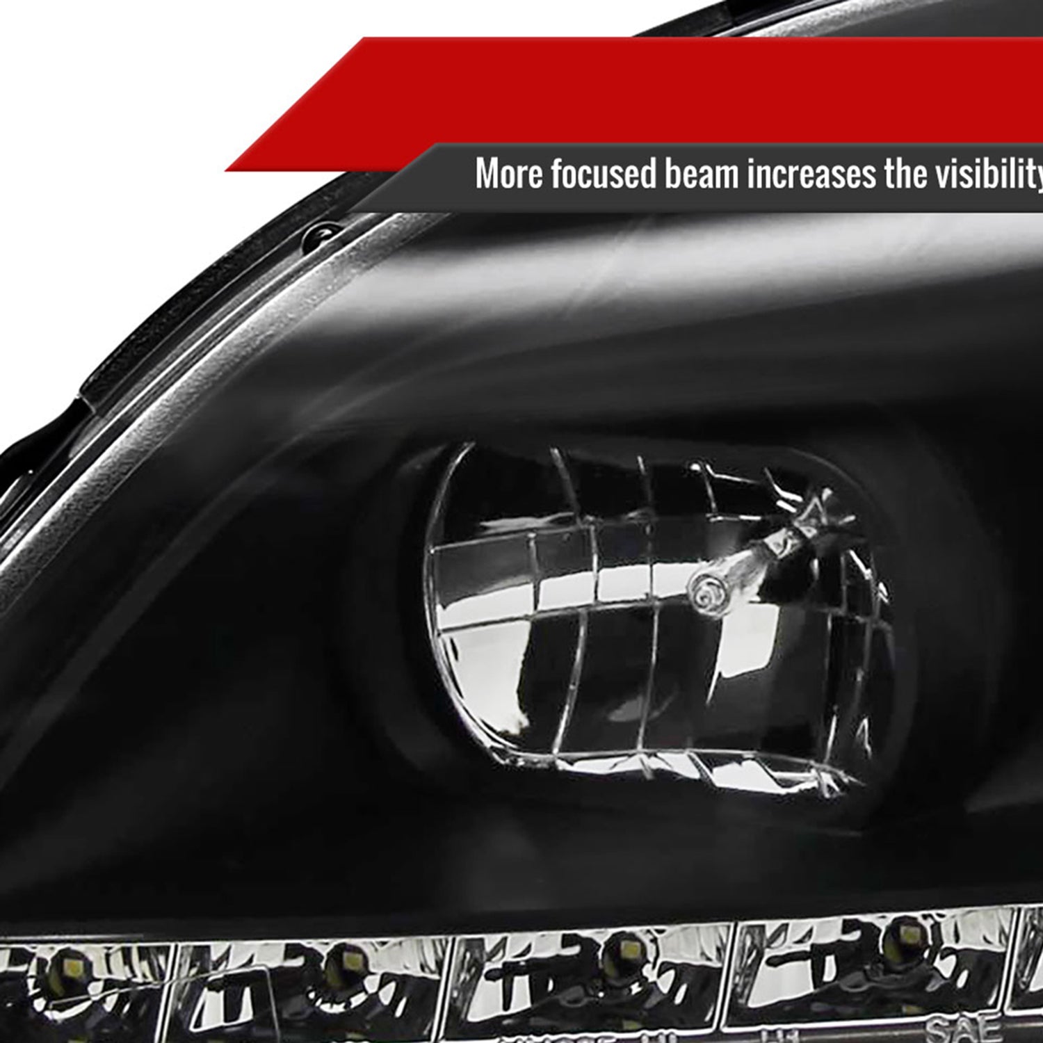 1996-1998 Honda Civic Projector Headlights R8 LED Light Strip Matt Black