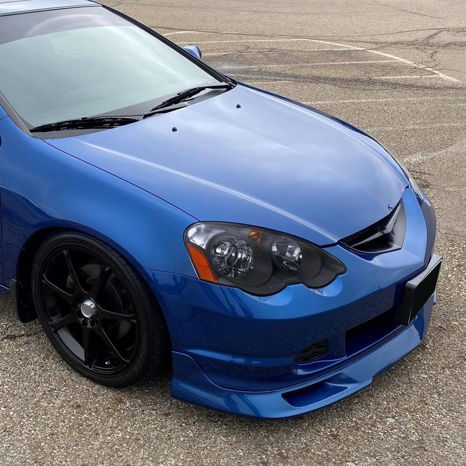 2002-2004 Acura RSX Retro Projector Headlights Amber Reflectors Matt Black