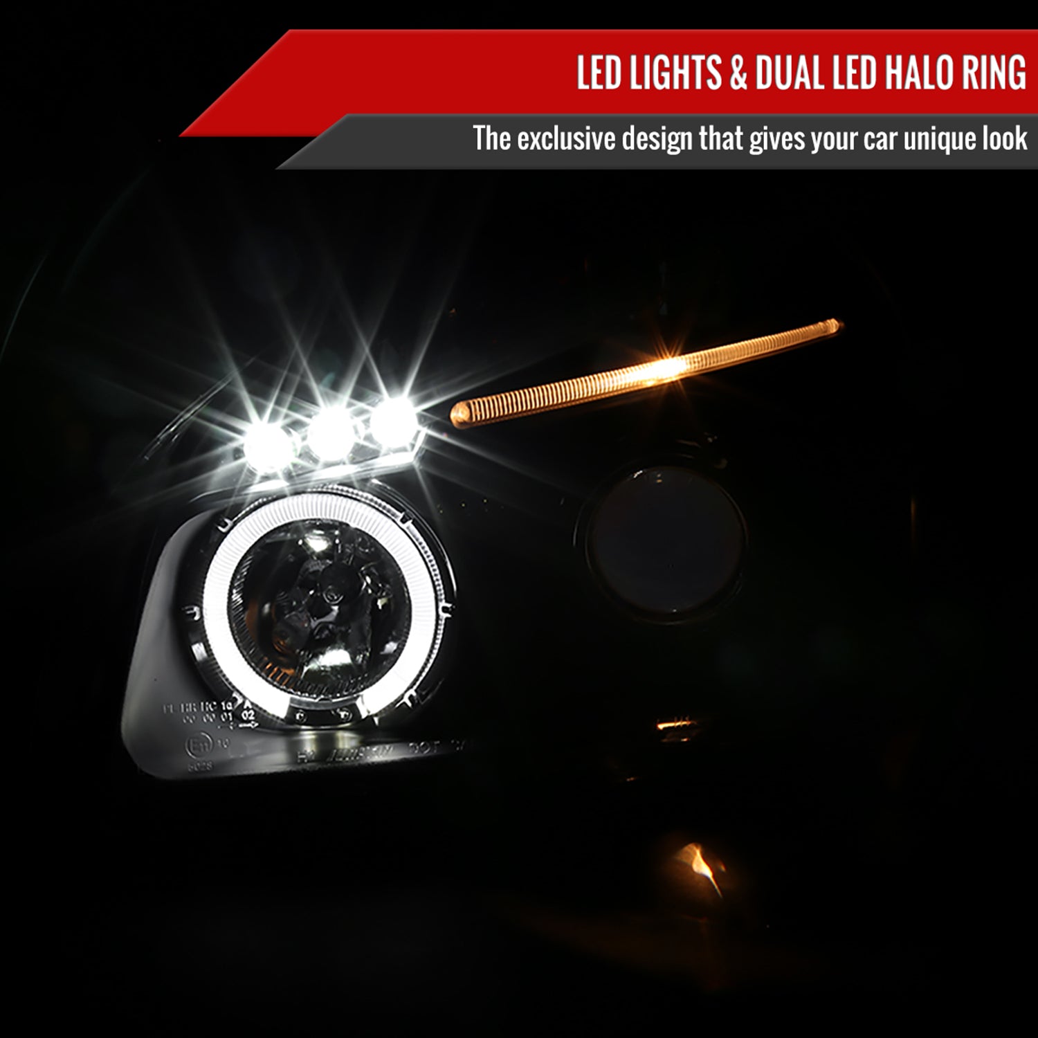 2005-2009 Hyundai Tucson Single Halo Projector Headlights Matte Black/Clear