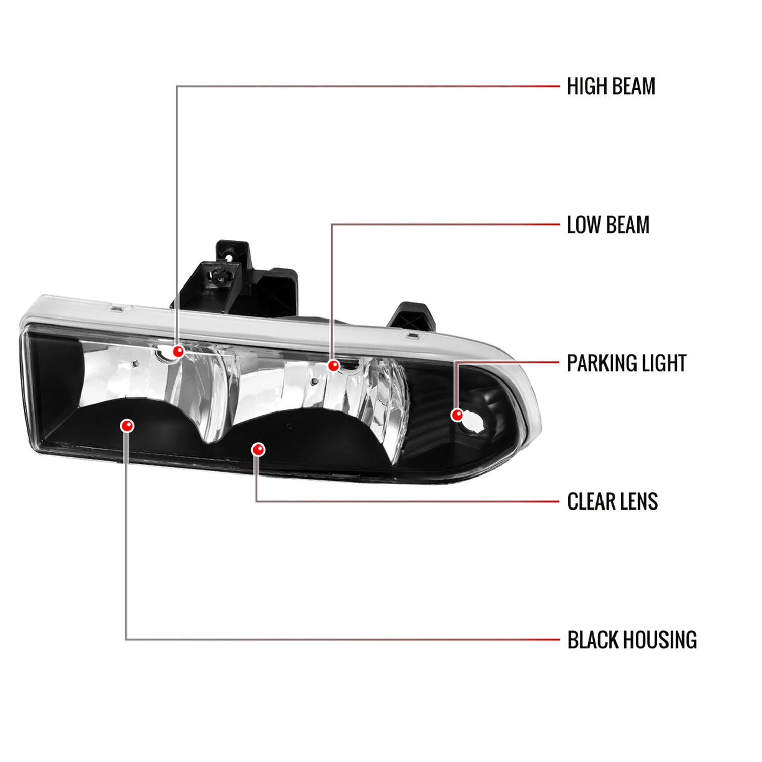 1998-2004 Chevy S10/Blazer Factory Style Headlights Matte Black/Clear Lens